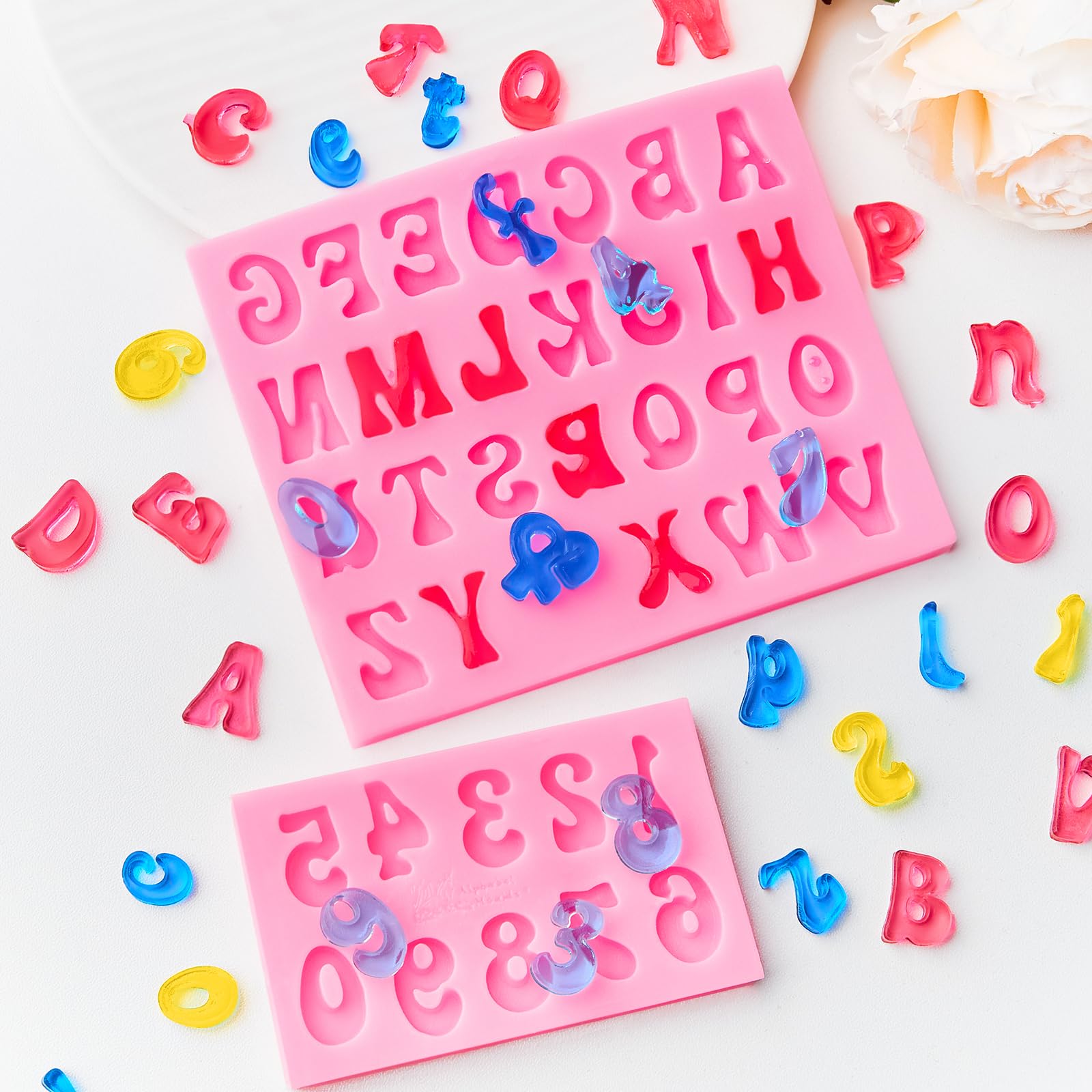 4-Piece Silicone Alphabet & Number Molds (A-Z, 0-9) - Non-Stick Fondant Chocolate Candy Molds for Baking, Cake Decorating, DIY Desserts - Perfect for Birthday Parties, Wedding Cakes & Holiday Treats