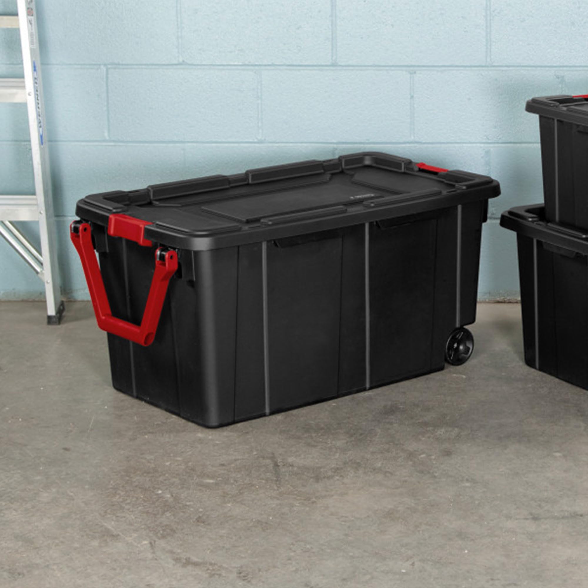 Sterilite 4-Pack Heavy Duty Storage Bins with Lids & Wheels - 40 Gallon Large Plastic Totes for Home Organization, Garage, Basement & Moving Supplies - Black