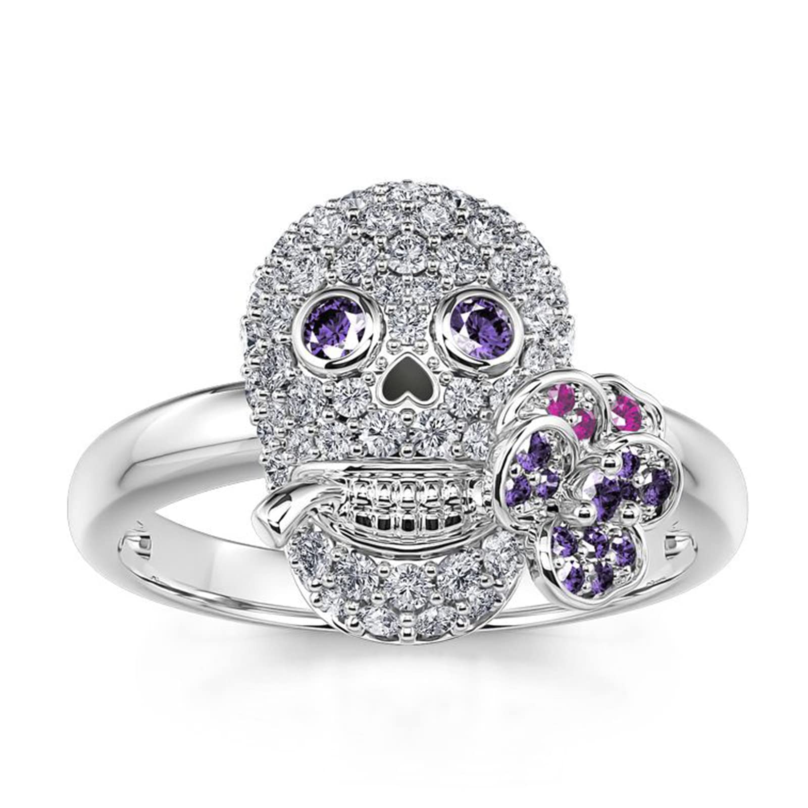 Jeulia Sterling Silver Skull Engagement Ring Set with Heart Cut White Diamond & Cubic Zirconia - Romantic Wedding Promise Anniversary Jewelry for Women, Brides & Girls (Gift Box Included) | Perfect for Gothic Weddings, Valentine's Day Gifts & Alternative Fashion Statements