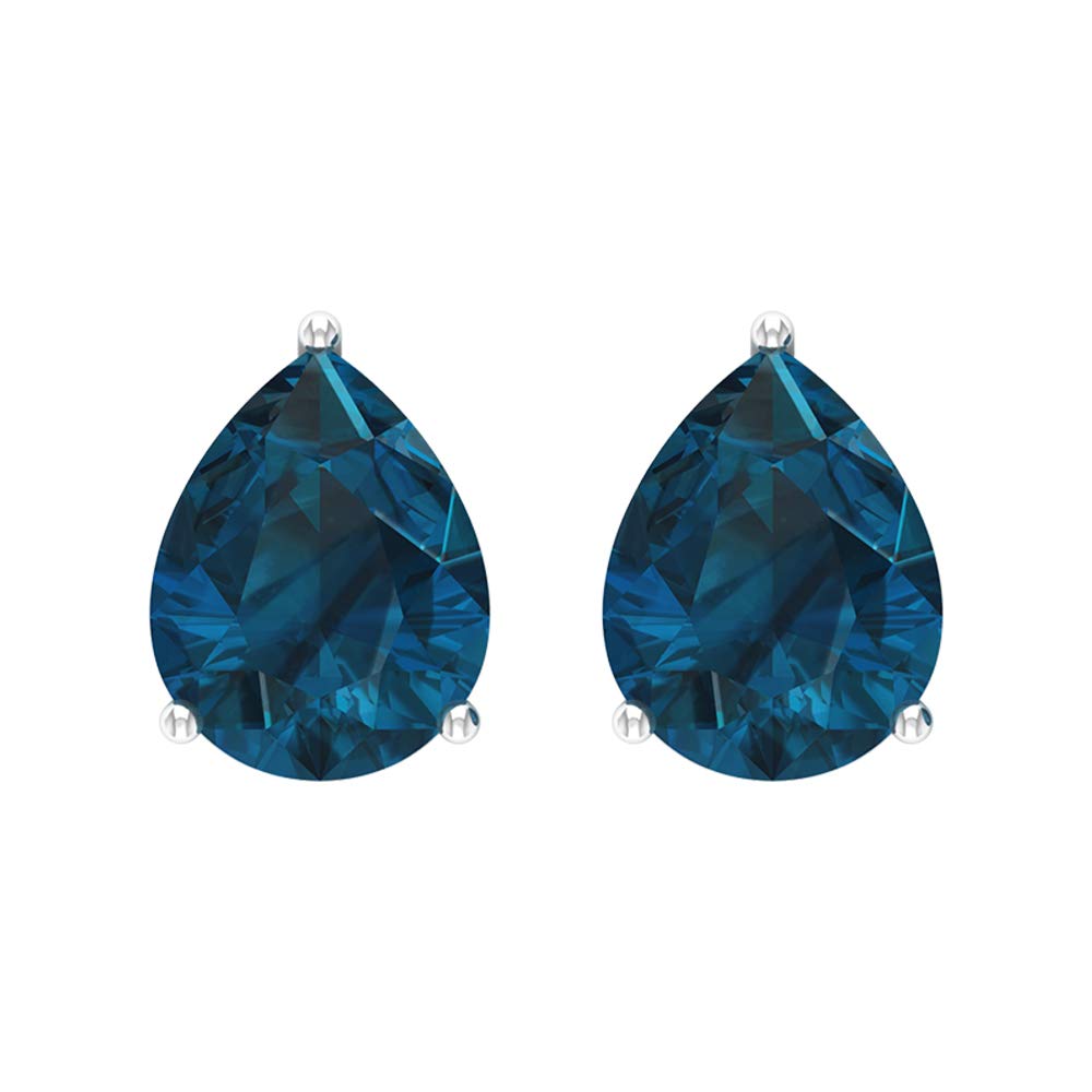 AAA Quality Natural London Blue Topaz 7x10mm Pear Shaped Screw Back Earrings for Women - Elegant Gift for Her, Perfect for Weddings, Parties & Special Occasions