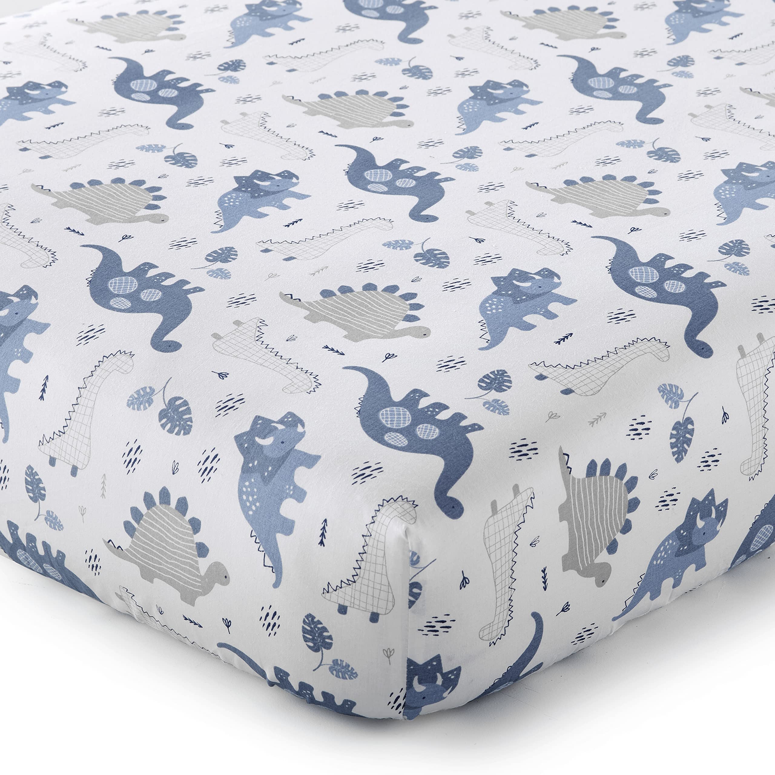 Levtex Baby Kipton 4-Piece Crib Bedding Set - Dinosaur & Leaf Print Nursery Collection in Grey, White & Blue - Includes Quilt, Fitted Sheet, Dust Ruffle & Wall Decal - Perfect for Newborn & Toddler Room Decor