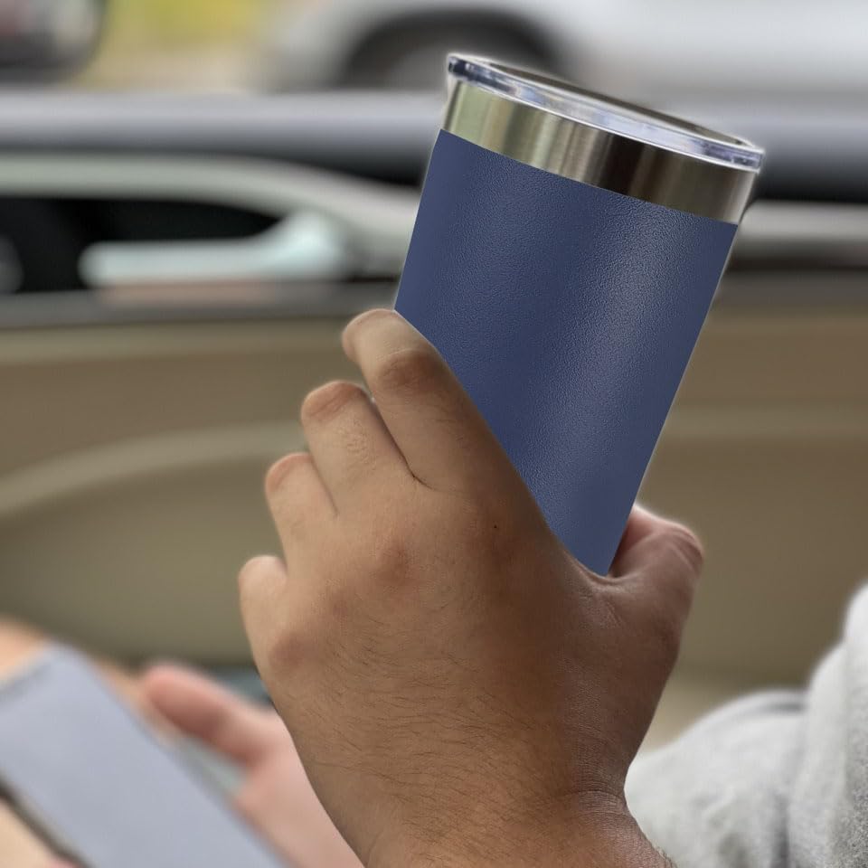 LaserGram 16oz Vacuum Insulated Stainless Steel Tumbler with Lid - Personalized Engraved Mountain Bike Design in Navy Blue - Perfect for Hiking, Camping & Outdoor Adventures