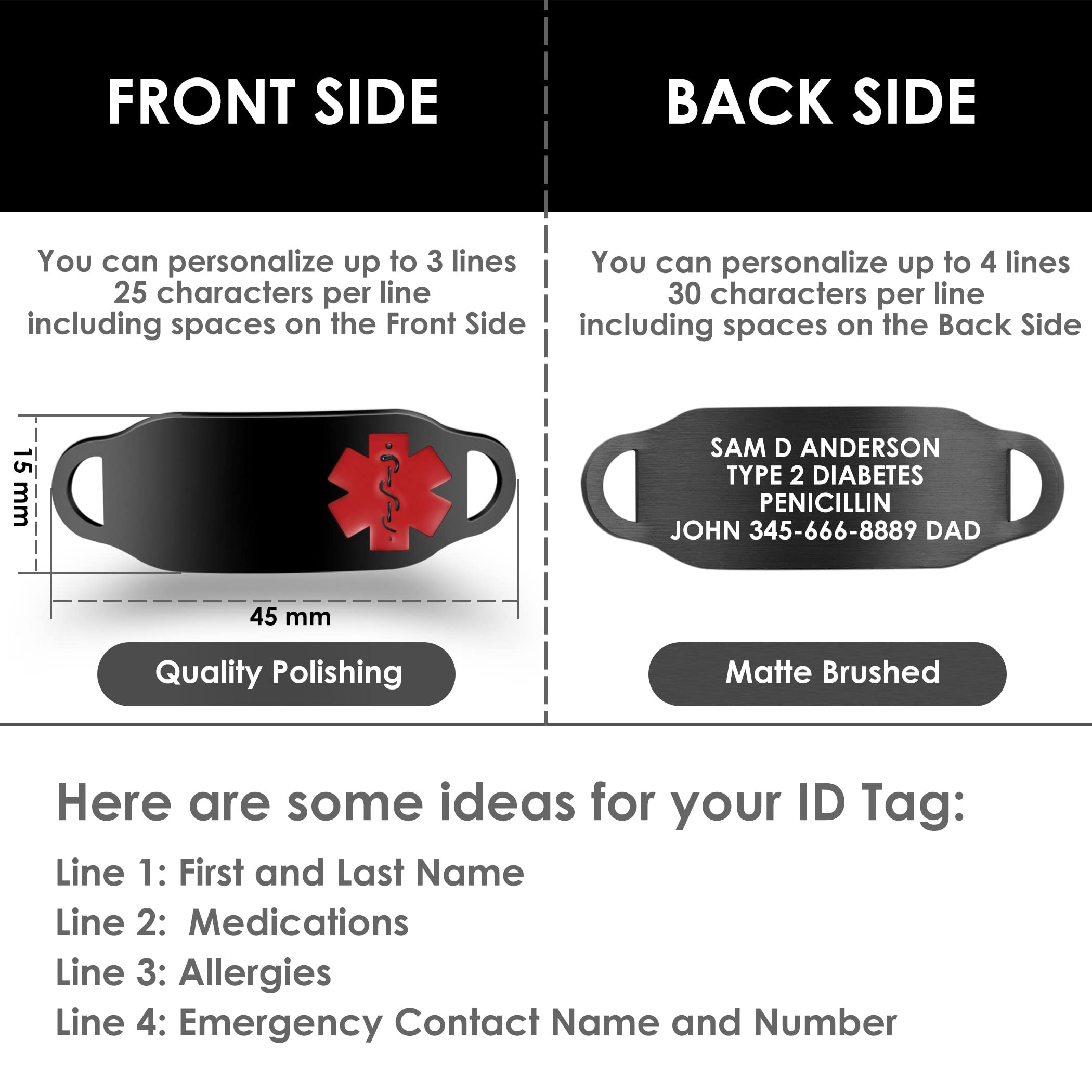 Custom Stainless Steel Medical ID Bracelets for Women & Men - Personalized Engraved Allergy & Diabetic Alert Bracelet | Emergency Medical Jewelry for Daily Wear & Outdoor Activities