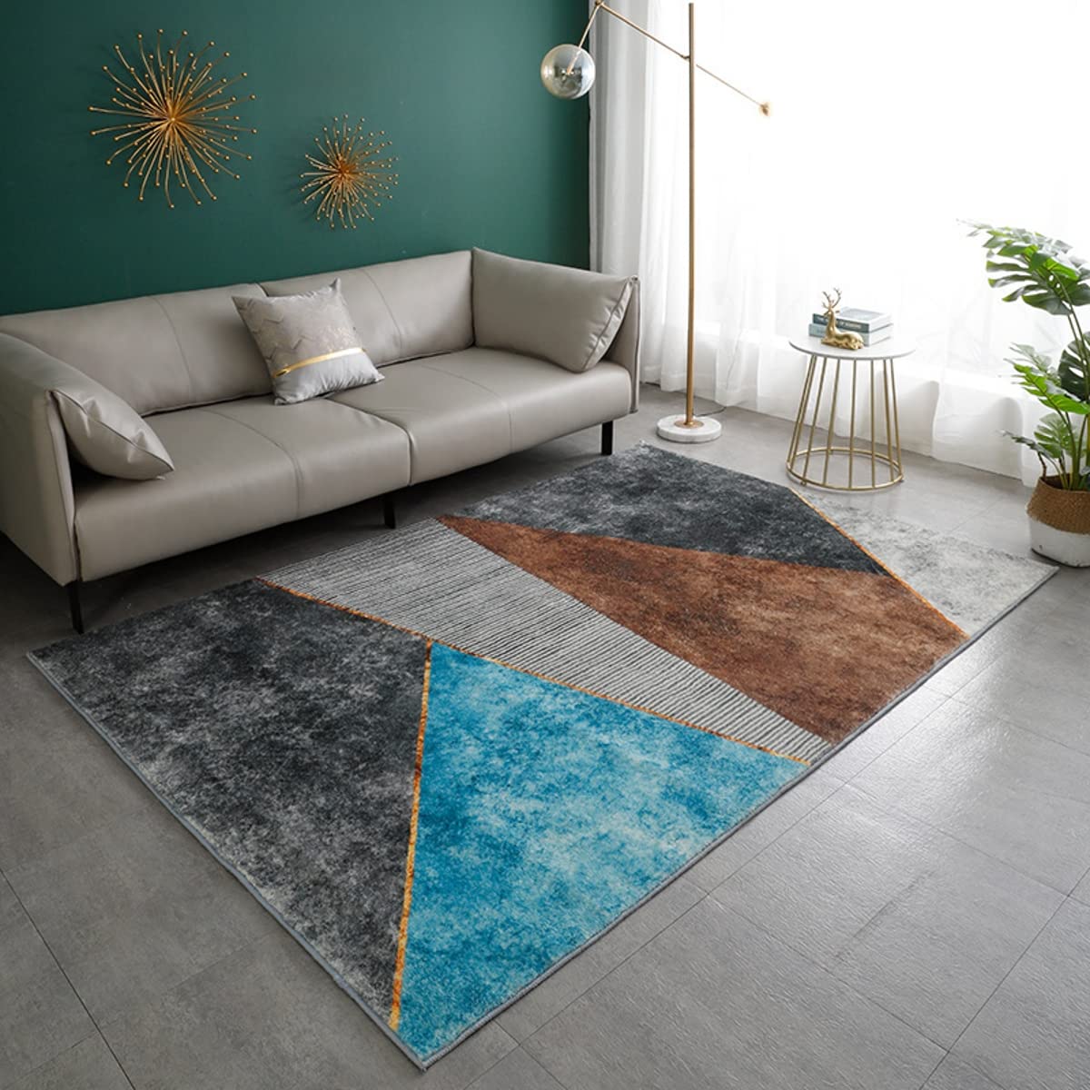 Modern Grey Brown Triangle Geometric Faux Wool Area Rug - 7x9ft Soft Abstract Carpet for Living Room, Bedroom & Dining Room | Non-Slip Indoor Runner Floor Mat for Kids Playroom, Nursery & Home Decor