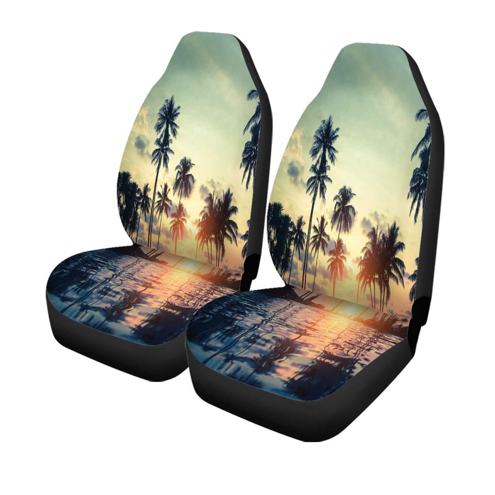 Pinbeam Tropical Beach Car Seat Covers Set of 2 - Colorful Palm Tree Design Universal Fit for Cars, Trucks & SUVs | Waterproof Auto Accessories Protectors for Beach Trips & Summer Road Travel
