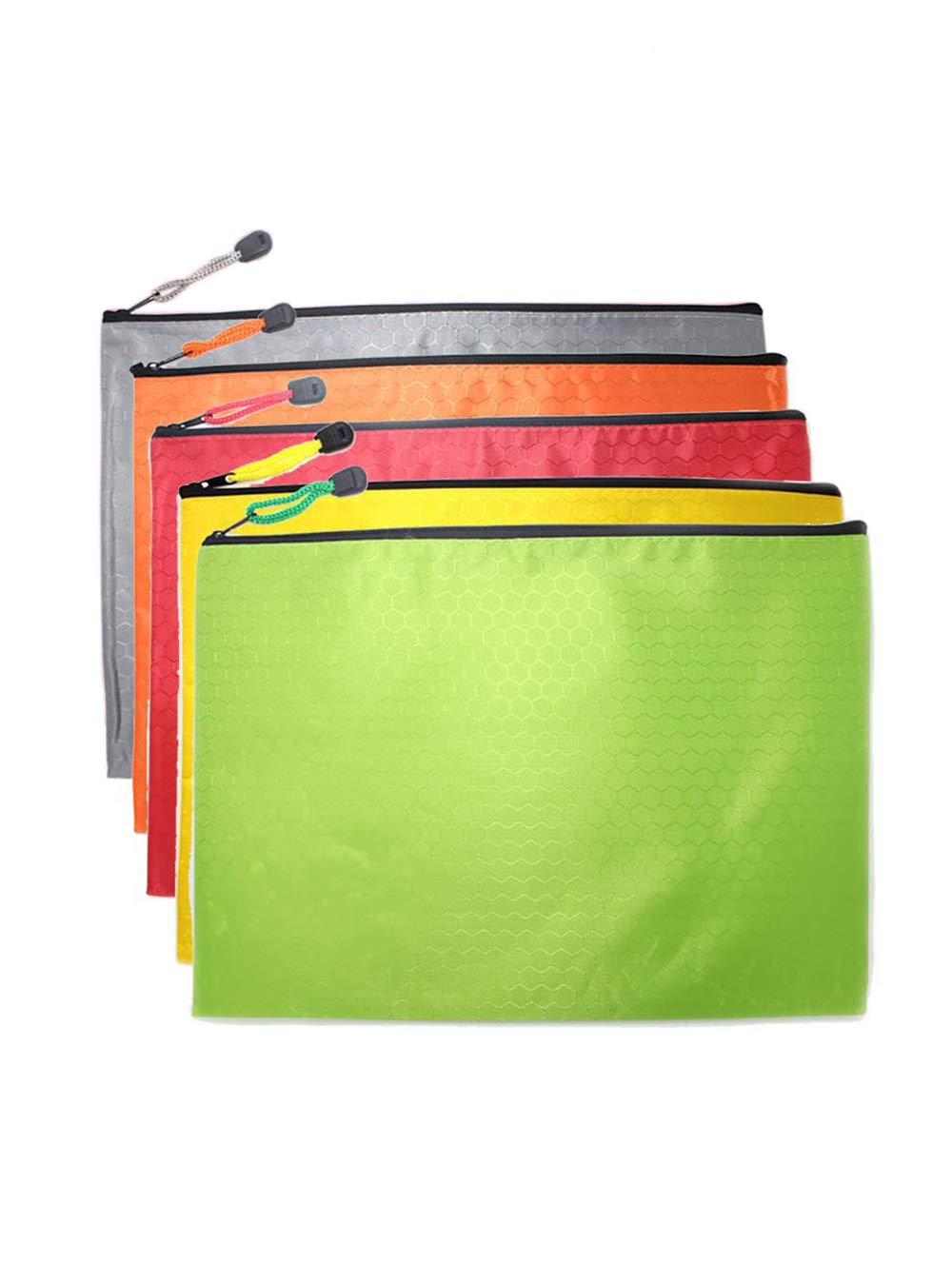 OMIMYY Waterproof A4 Zipper File Bags - 5 Pack Fabric Document Storage Organizer with Football Pattern for School, Office & Travel - Random Colors