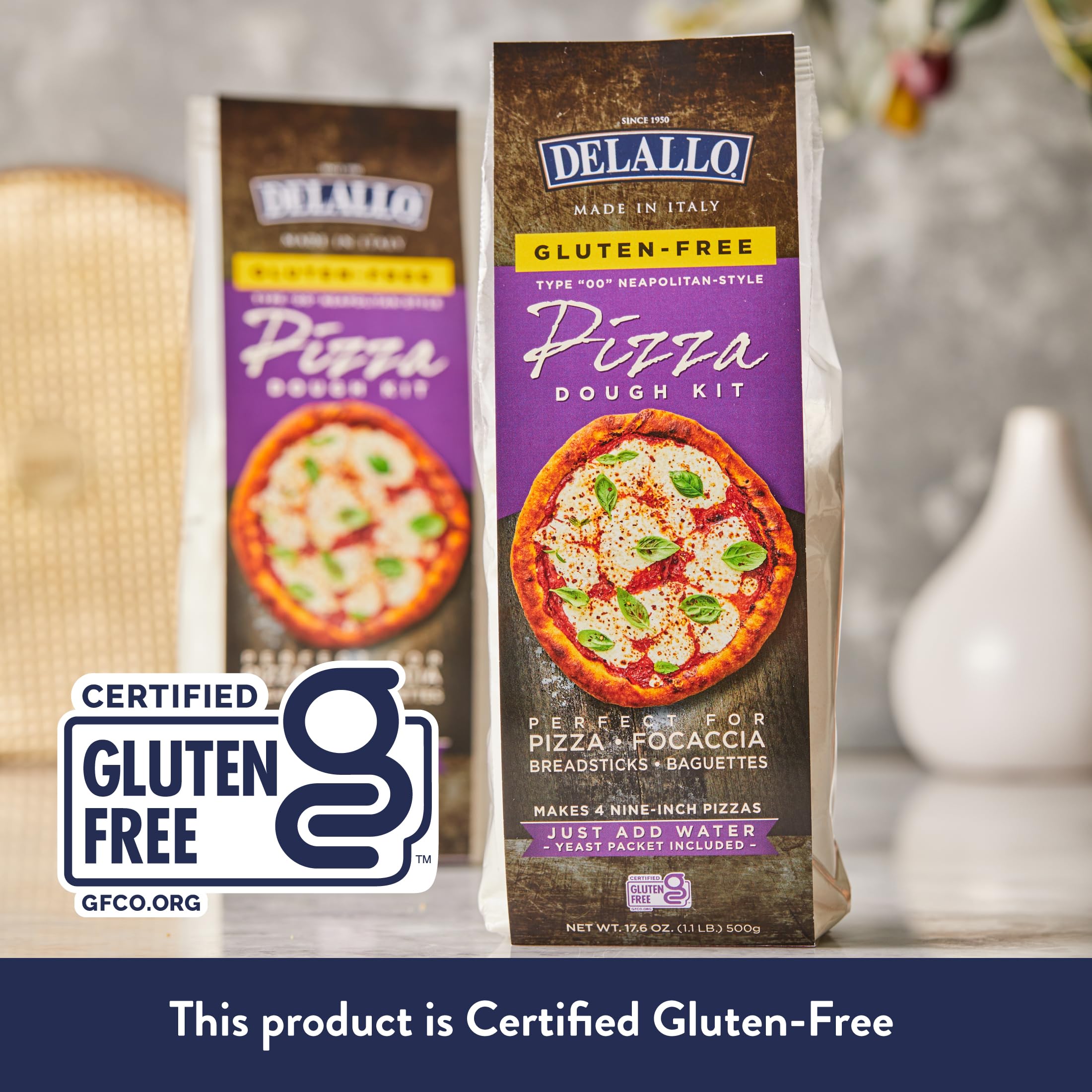 DeLallo Gluten Free Pizza Dough Mix Kit - 17 Oz (3 Pack) | All Purpose Flour for Baking Pizza Crust, Bread & Calzones | Vegan, Dairy Free, All Natural Ingredients | Perfect for Home Baking & Italian Cooking