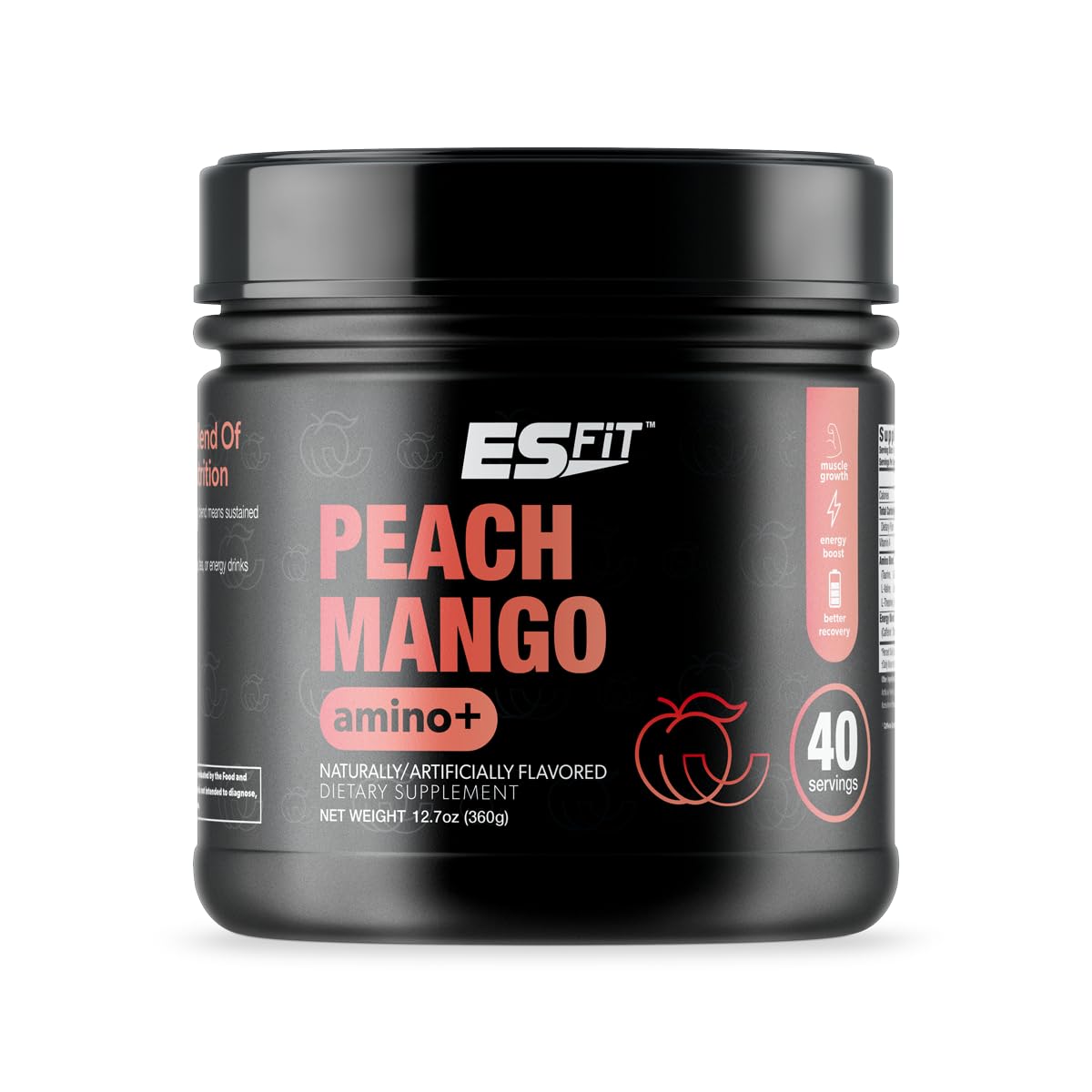 Amino+ Powder - Pre and Post Workout Supplement with Caffeine & Green Tea Extract - BCAA Amino Acids for Muscle Recovery, Zero Sugar Low Calorie Energy Boost, Peach Mango Flavor (40 Servings) - Ideal for Gym, Fitness & Endurance Training