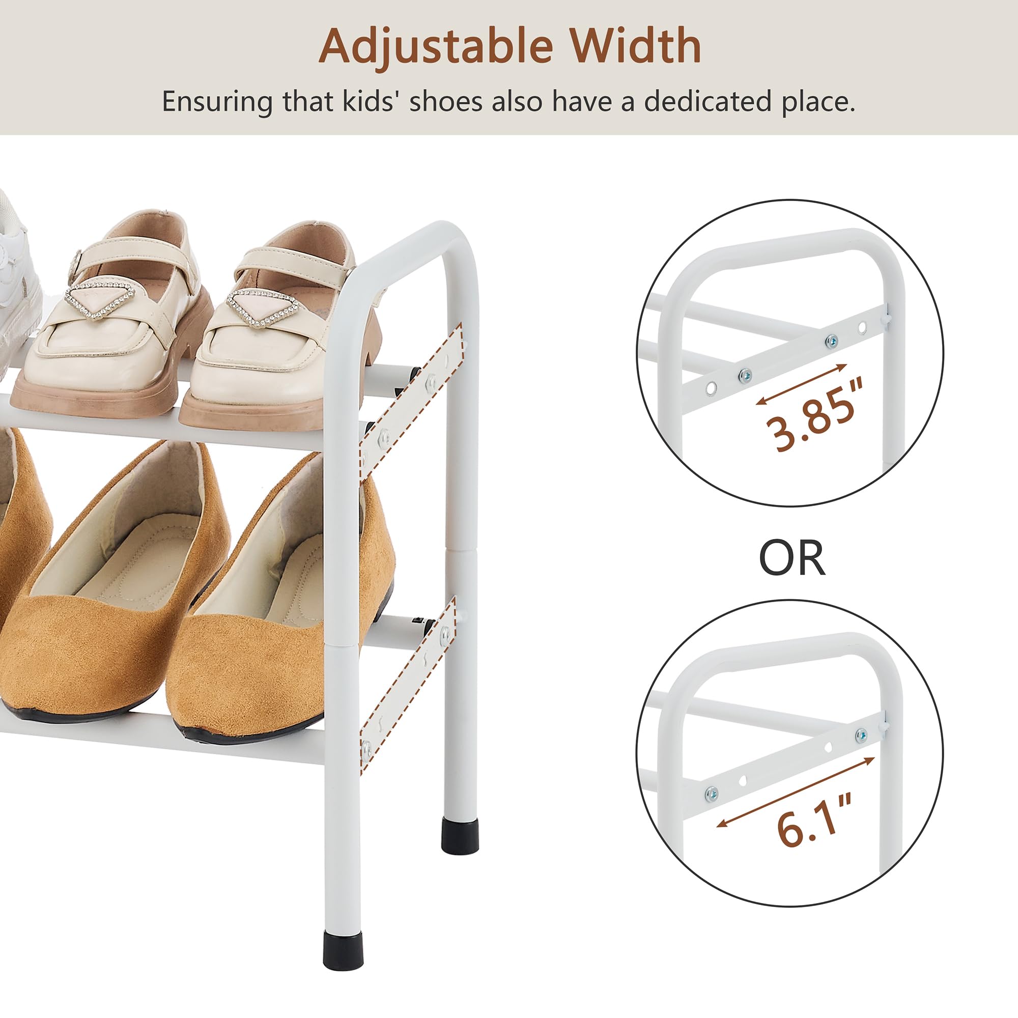 2-Tier Expandable Shoe Rack for Closet - Adjustable Metal Shoe Organizer Holds Up to 12 Pairs - Perfect for Bedroom, Entryway, Hallway - White (41.53 Inches) - Space Saving Shoe Storage Solution for Small Spaces & Apartment Living