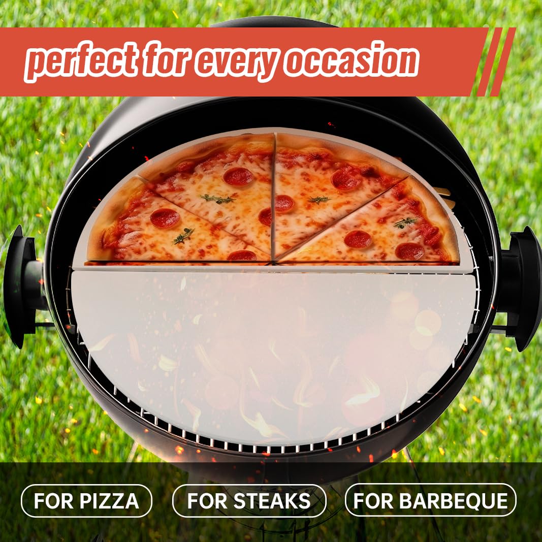 15 Inch Half Moon Ceramic Heat Deflector Plates for Kamado Joe Classic I II III & Big Green Egg Grills - Premium Grill Accessories, 2-Pack White - Perfect for Smoking, Roasting & Indirect Grilling