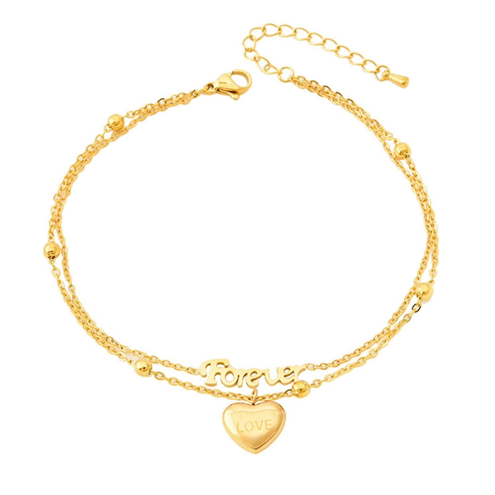 Beydodo Women's Adjustable Gold Ankle Bracelet - Stainless Steel Heart & Love Anklet (8.2-10.2 Inch) for Plus Size - Perfect for Beach, Summer & Boho Fashion