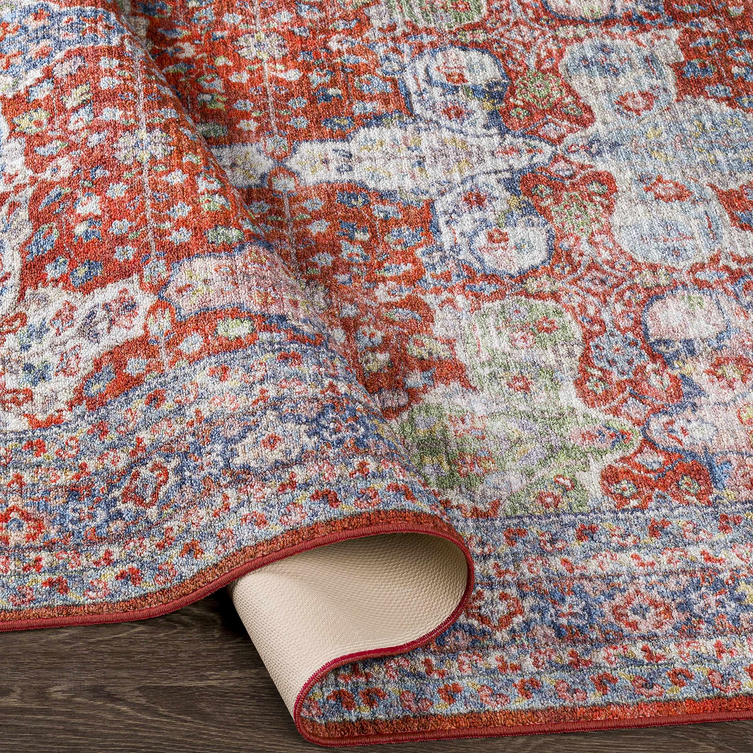 Machine Washable Hauteloom Kangundo Traditional Area Rug - Red, Navy, Denim - 6'7