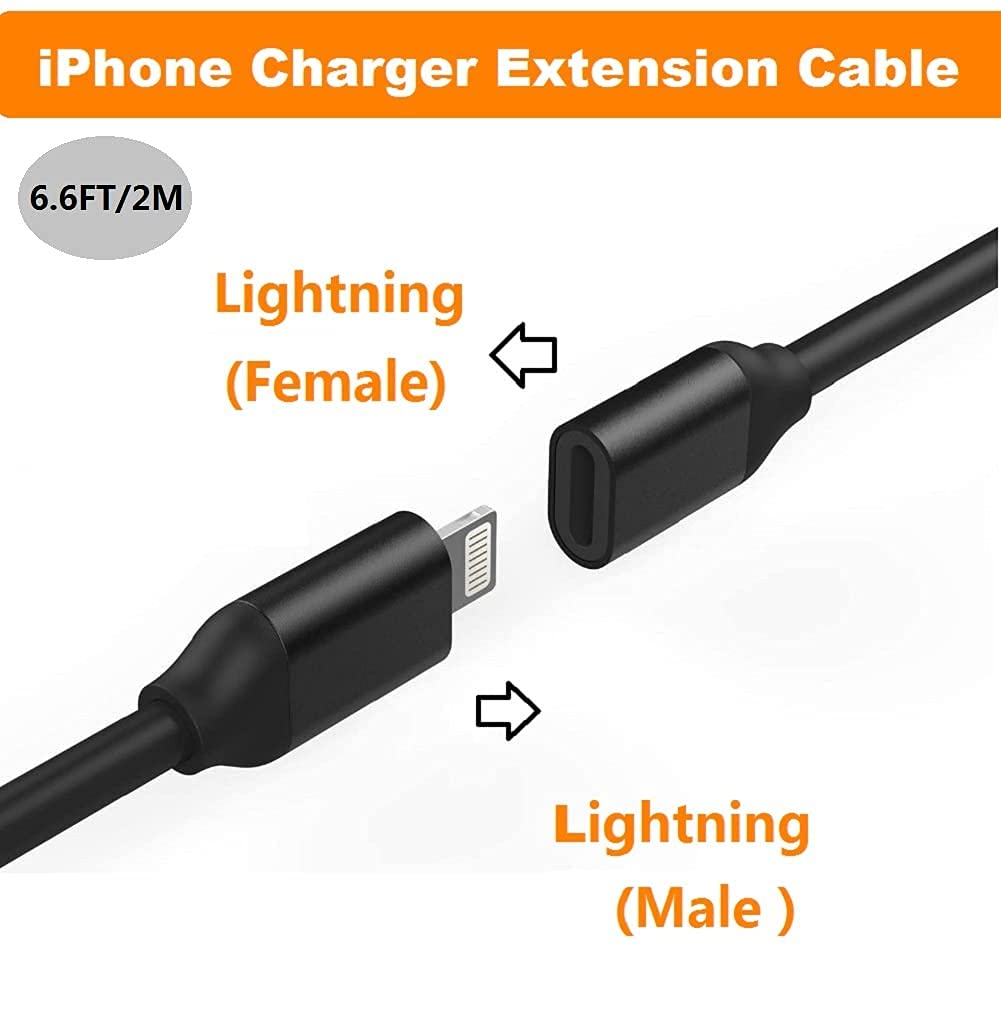 NBYILONG 3.3FT Lightning Extension Cable for iPhone - Fast Charging & Data Sync, Supports Audio/Video/Pictures - Durable Black Charger Extender (Perfect for Home, Office & Travel Use)