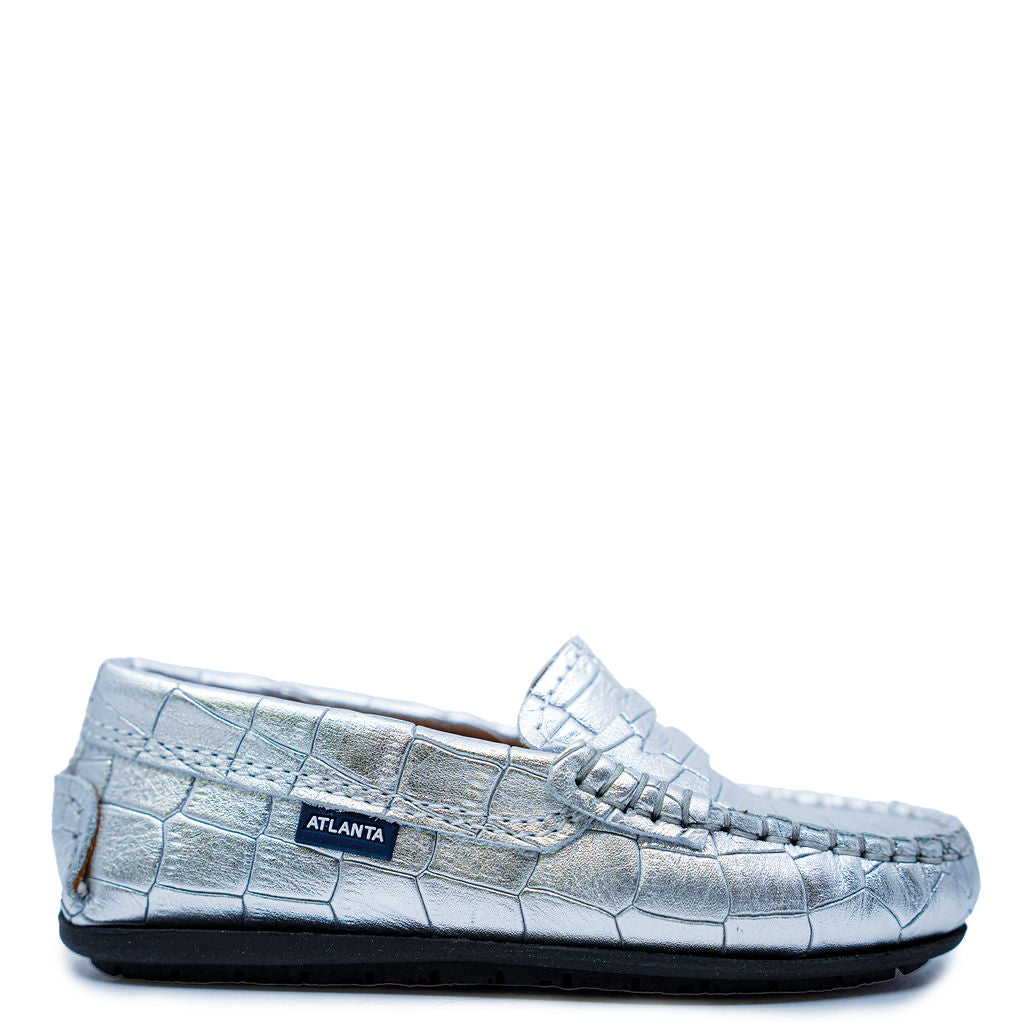 Men's Atlanta Moccasin Silver Crocodile Penny Loafers - Comfortable & Stylish Dress Shoes for Business, Casual & Office Wear