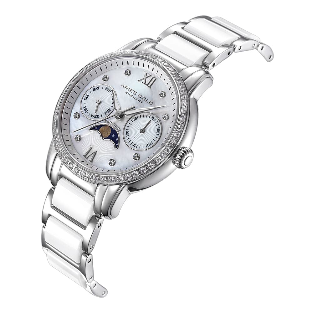 Aries Gold Enchant Luna L 58010L S MP White Ceramic Women's Watch - Elegant Luxury Timepiece for Formal Events & Everyday Wear