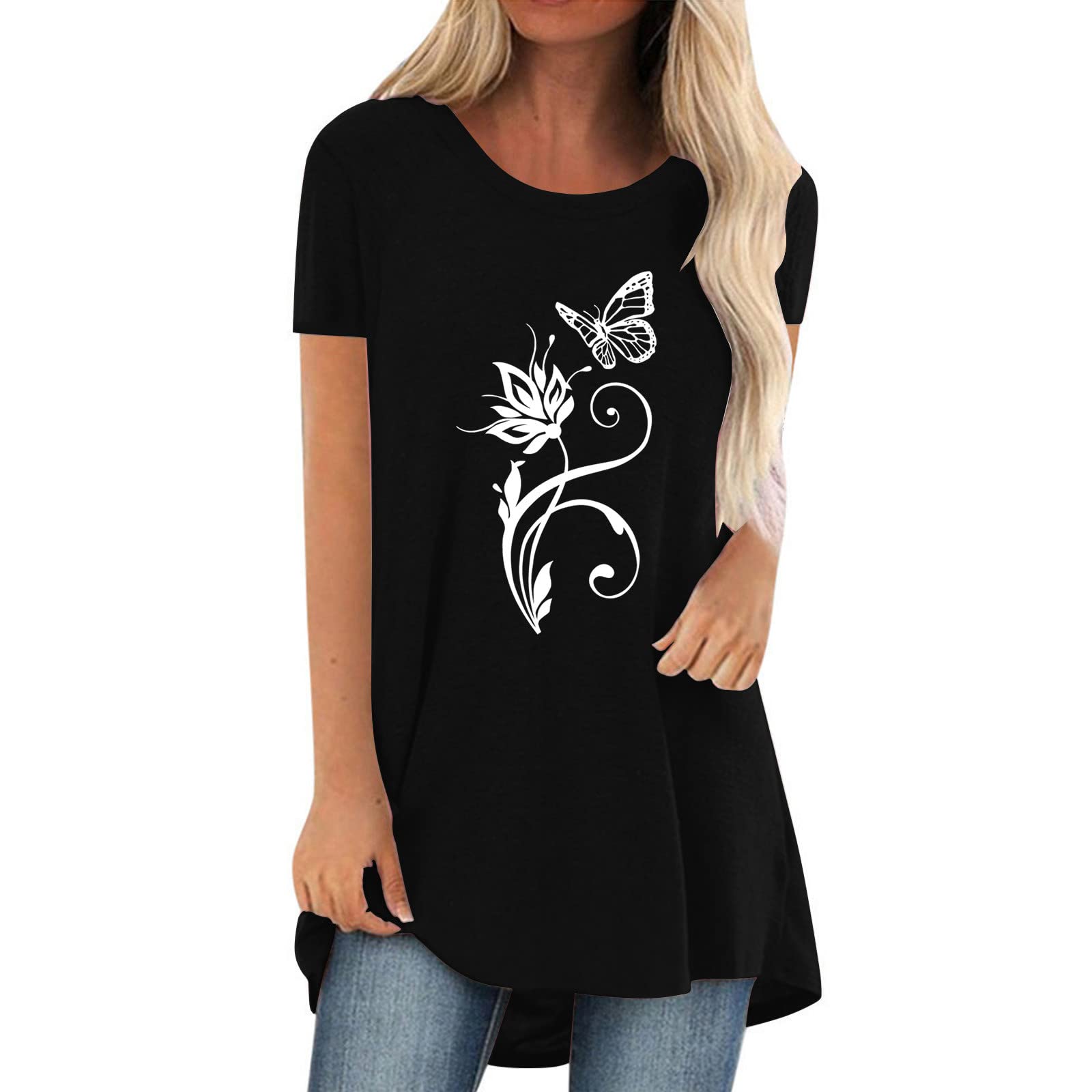 Women's Casual Short Sleeve Printed Loose Tunic Tops - Comfortable Work & Weekend Blouse for Office, Outing and Daily Wear