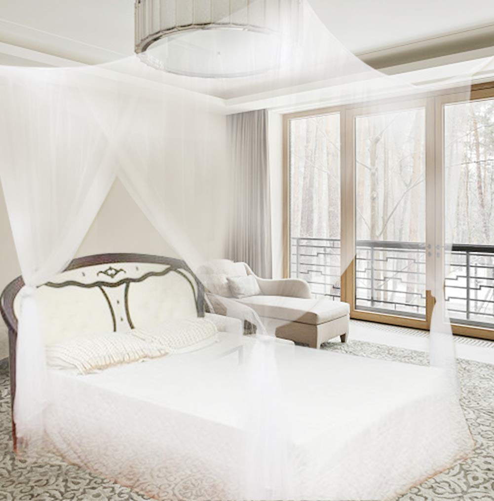 Universal 4 Corner Mosquito Net for Full to King Size Beds - White, Bedroom Protection