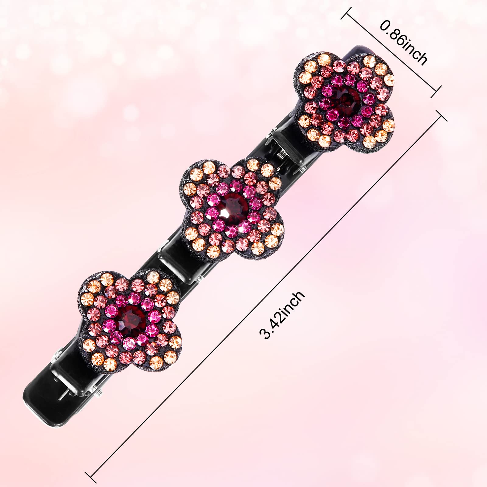 Sparkling Crystal Stone Braided Hair Clips for Women - Elegant Triple Hair Clips Set with 3 Small Clips for Girls (Pack of 4) - Perfect for Weddings, Parties, and Everyday Styling