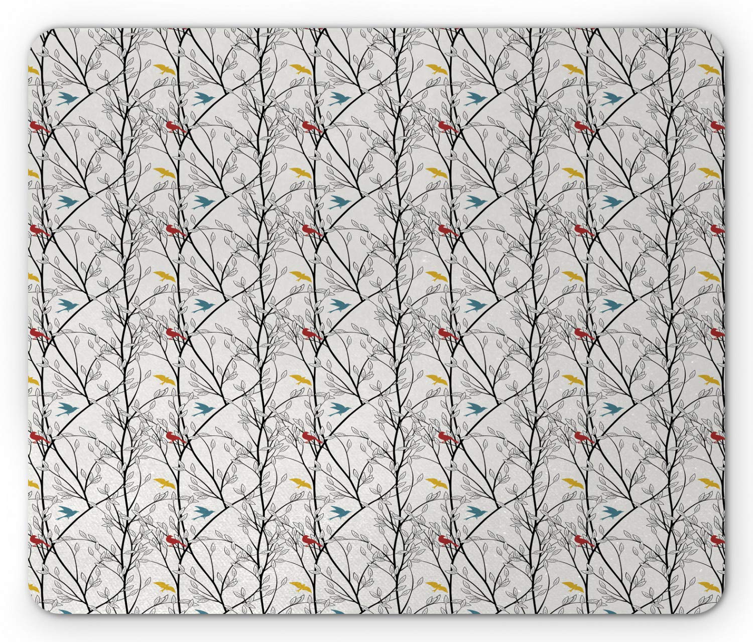Ambesonne Forest Mouse Pad - Woodland Inspired Abstract Design with Leafy Tree Branches & Colorful Birds | Non-Slip Rubber Base | Standard Size Rectangle Mousepad (Coconut & Multicolor) - Perfect for Office, Gaming & Home Computer Setup