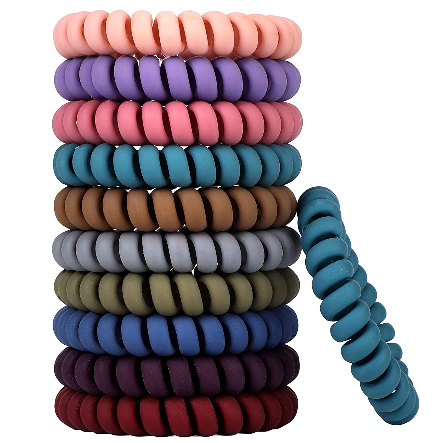 CHIROGRAPHY 10 Pack Spiral Hair Ties - Soft Coil Hair Bands, Phone Cord Ponytail Holders for Women & Girls - Stretchable Hair Rings for All Hair Types - Perfect for Workouts, Yoga, School & Everyday Use