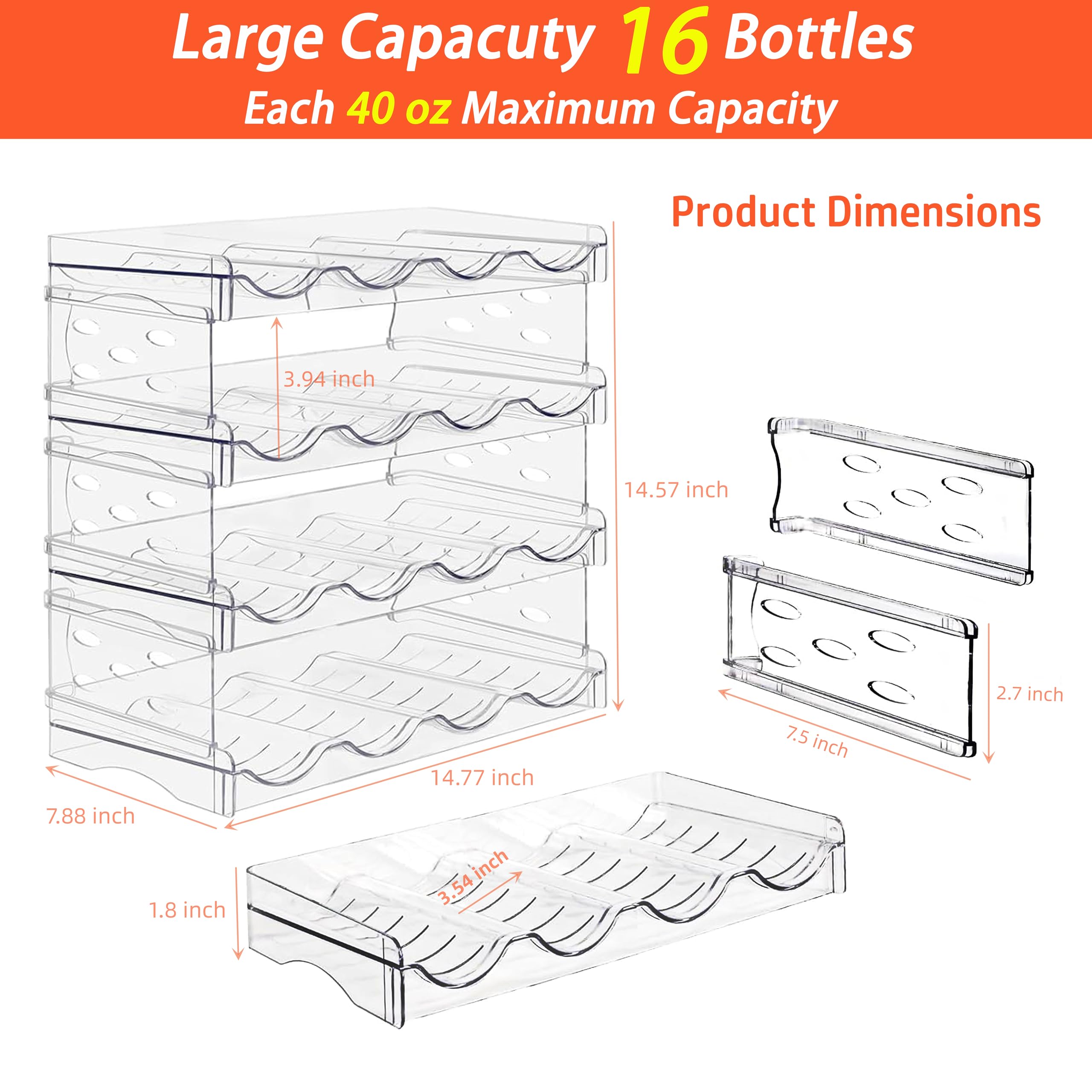 Stackable Wine Rack - 4 Tier Organizer Holds 16 Bottles | Space-Saving Cabinet, Pantry, Refrigerator & Countertop Storage | Perfect for Kitchen, Dining Room & Home Bar Organization