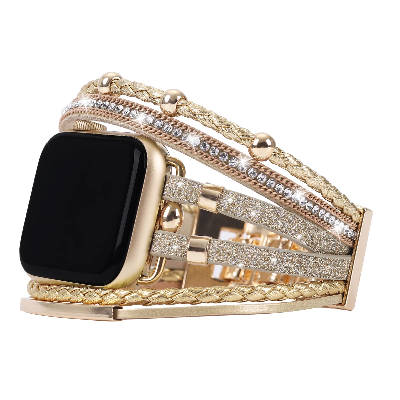 WONMILLE Genuine Leather Apple Watch Bands for Women - Compatible with 38mm 40mm 41mm 42mm 44mm 45mm 49mm Models - Boho Bracelet Strap for Series Ultra/SE/1-10 - Perfect for Workouts, Office & Casual Wear