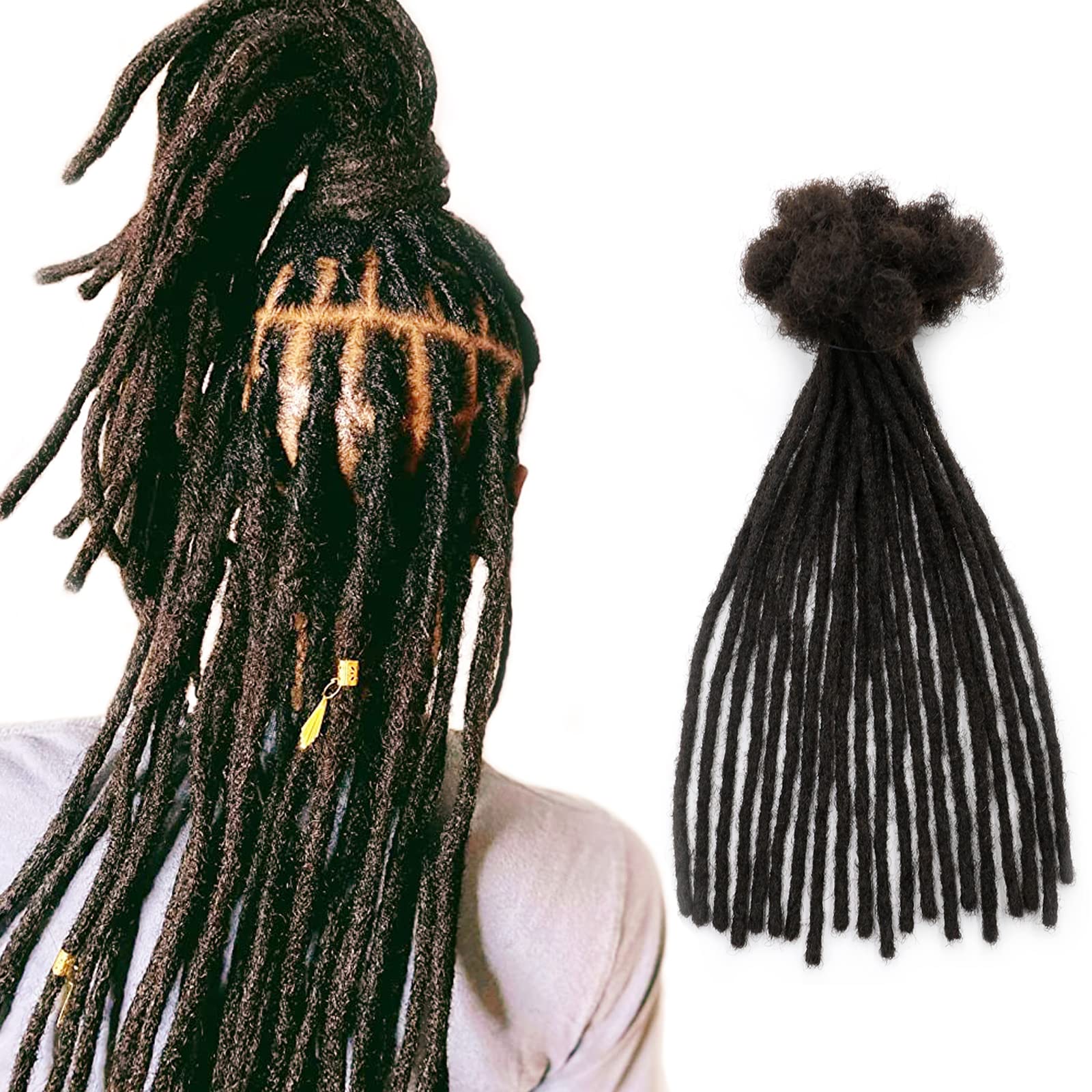 Premium 60 Strands 0.6cm 10 Inch Human Hair Dreadlock Extensions - Handmade Permanent Soft Natural Black Locs for Women, Men & Kids (Dyeable, Bleachable, Curlable) - Perfect for Protective Styles, Cosplay & Everyday Wear