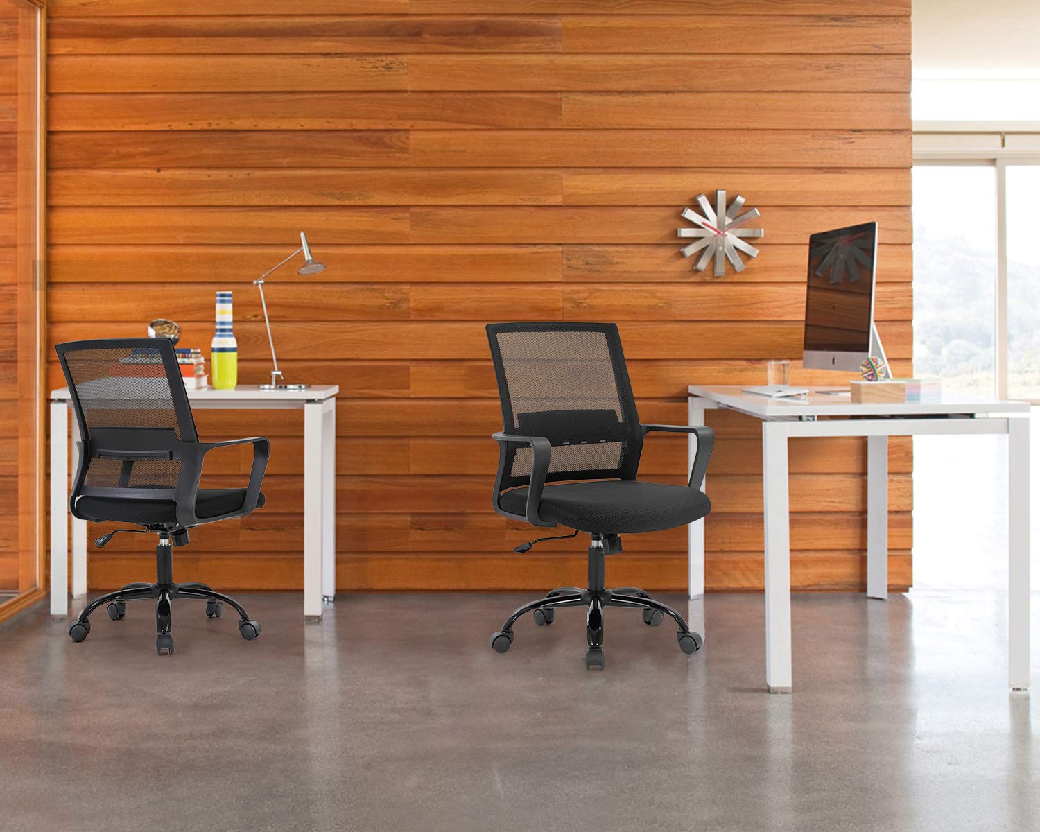 Ergonomic Mesh Office Chair with Wheels & Lumbar Support - Adjustable Mid-Back Swivel Task Chair for Home Office, Computer Desk & Executive Work - Comfortable Breathable Mesh Back & Armrests (Black) - Perfect for Long Work Hours, Gaming & Remote Work Setup