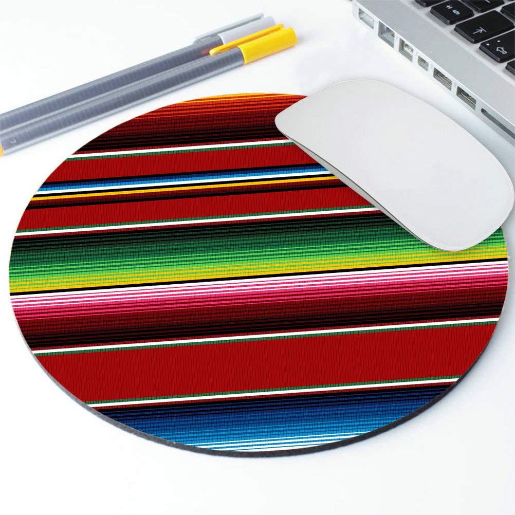 Serape Stripe Mouse Pad - Colorful Mexican Rug Blanket Design, Non-Slip Round Mousepad 7.9 x 7.9 x 0.12 Inch for Office & Gaming Desk