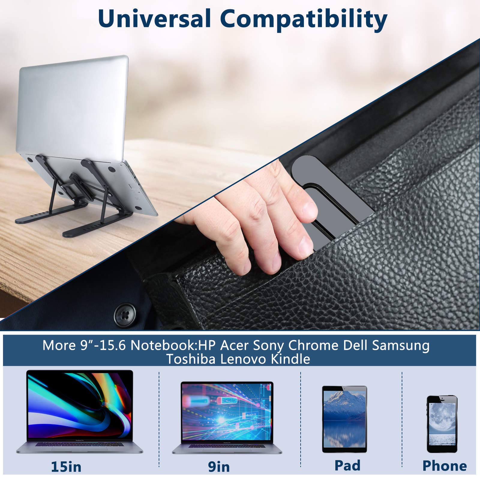 Adjustable Portable Laptop Stand - Ergonomic Laptop Holder & Riser for Desk, Notebook, MacBook - Perfect for Home Office, Gaming & Workstation Setup