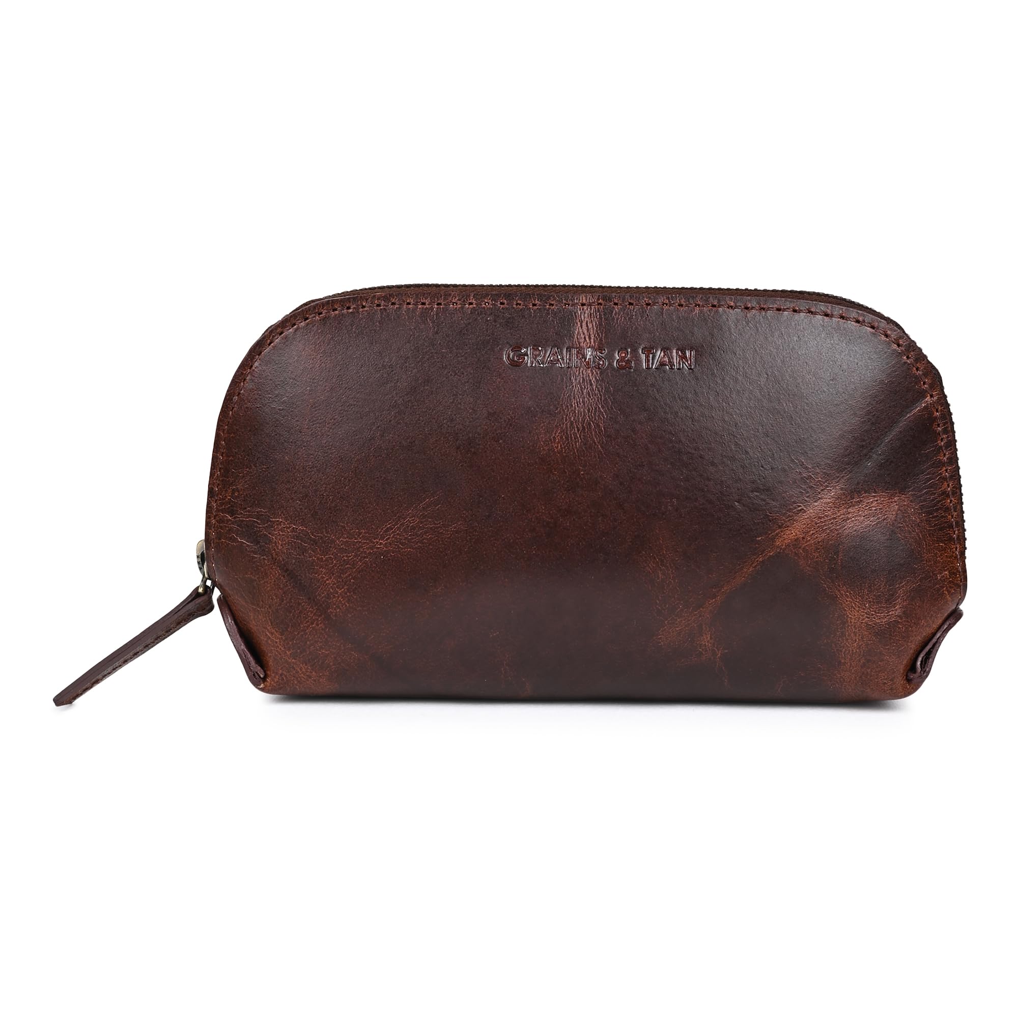Genuine Leather Makeup Pouch for Women - Travel Cosmetic Bag Organizer with Multiple Pockets | Ladies Beauty Accessories Case for Skincare, Jewelry & Pencils | Perfect for Travel, Gym & Daily Use - Crunchy Brown