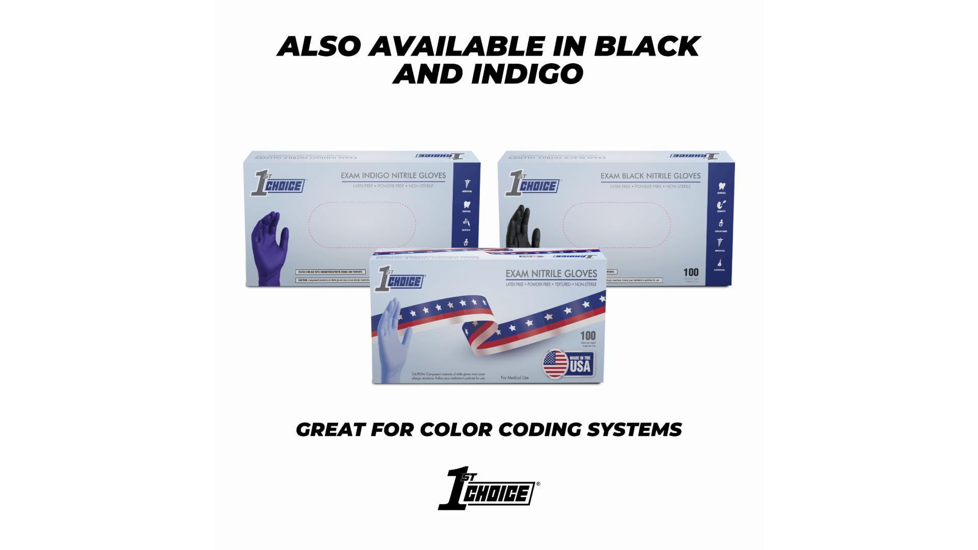 1st Choice 3 Mil Blue Indigo Nitrile Disposable Exam Gloves - TAA Compliant, Made in USA - Perfect for Medical, Dental, Laboratory & Food Handling Safety