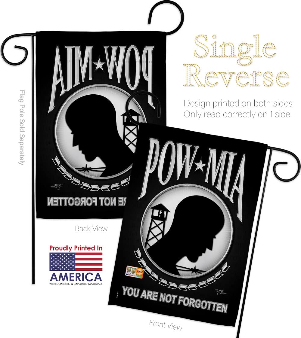POW MIA Garden House Flags Set - 28x40 Inch American Military Veteran Yard Banner - Vietnam War Armed Forces Tribute - Made in USA Outdoor Decorative Gift for Patriotic Home & Garden Display