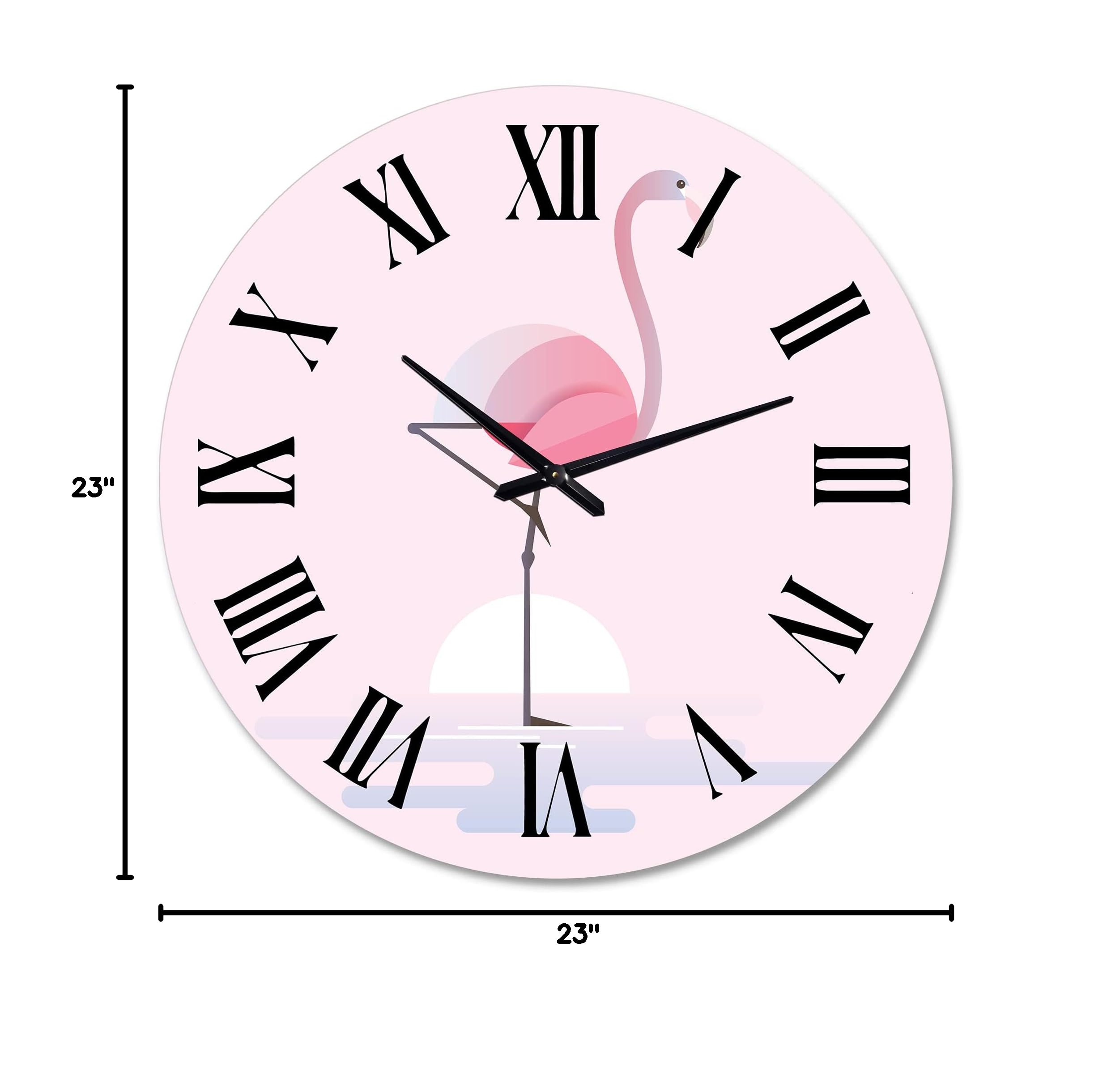Farmhouse Wall Clock with Standing Pink Flamingo - Large Decorative Wall Clock for Living Room, Kitchen, Bedroom | Rustic Home Decor & Unique Gift Idea