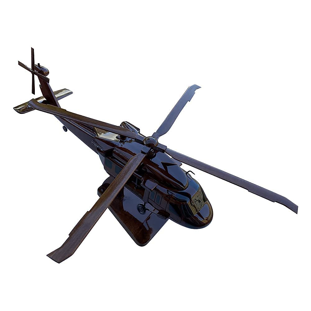 UH60 Blackhawk Helicopter Model - Mahogany Wood Desktop Display - Perfect for Military Enthusiasts, Office Decor & Gift Ideas