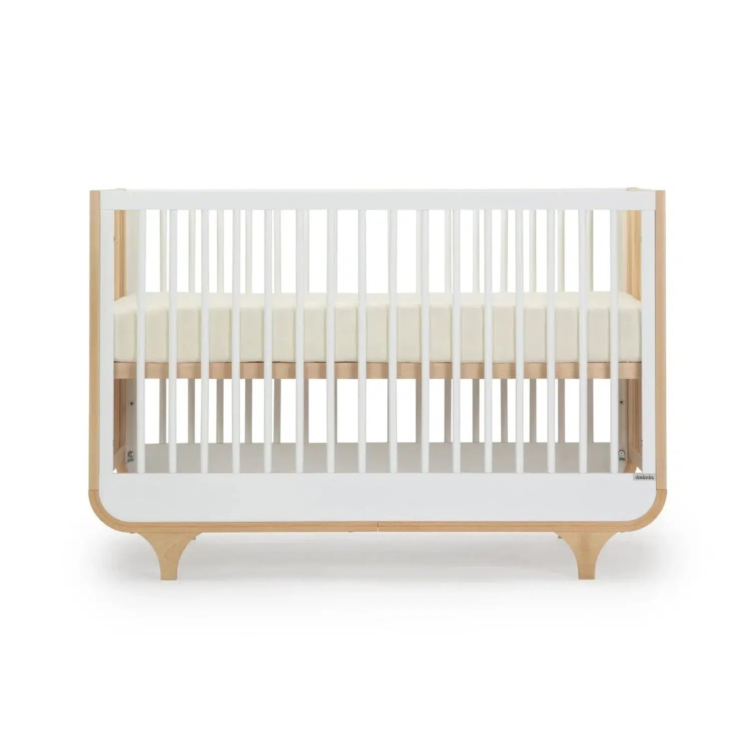 Jolly 3-in-1 Convertible Baby Crib - White & Natural Wood Finish | Nursery Bed for Newborn to Toddler | Space-Saving Modern Design for Small Rooms