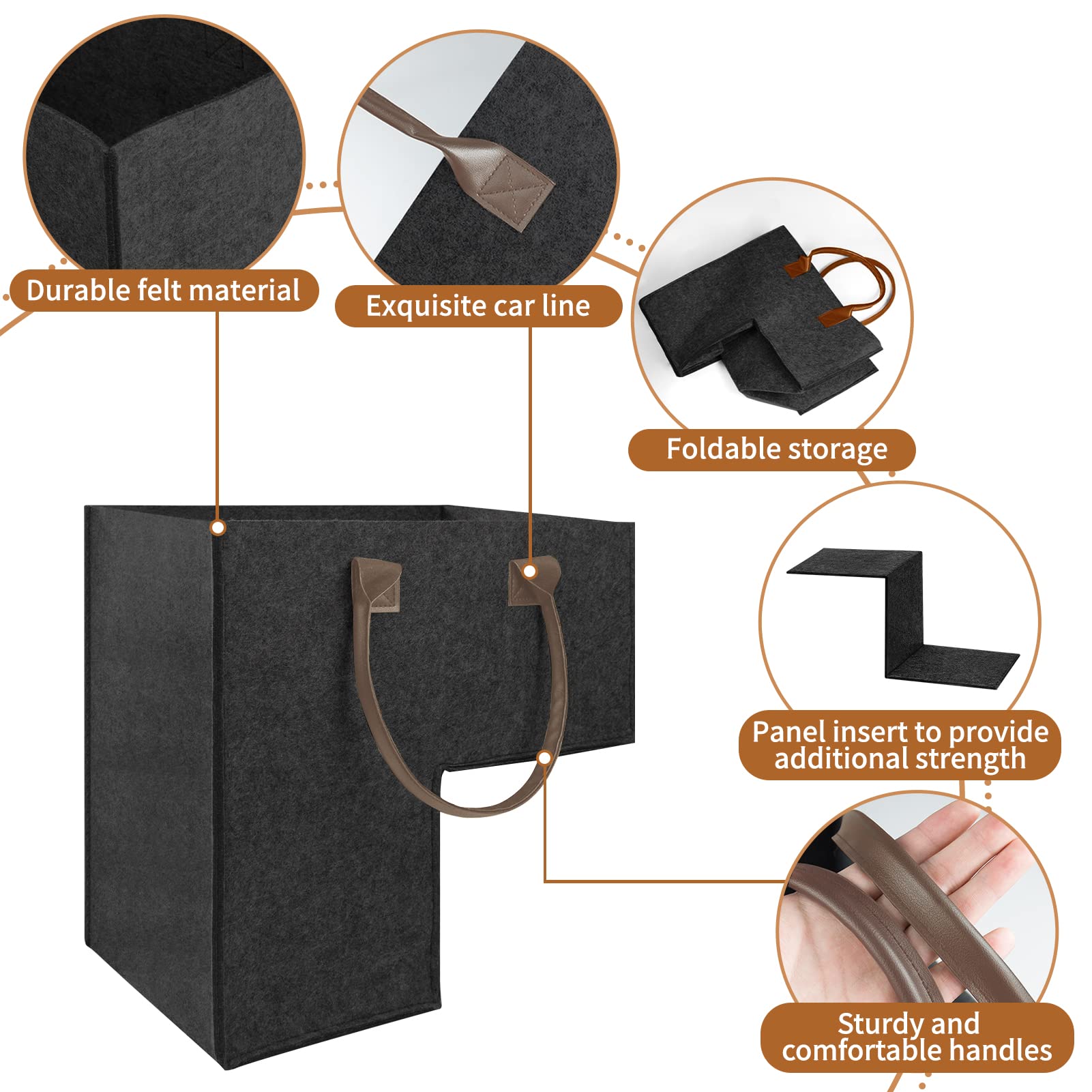 MODOWEY 2-Pack Foldable L-Shaped Stair Storage Baskets with Faux Leather Handles - Space-Saving Organizer for Laundry, Toys & Household Items - Perfect for Staircase, Closet & Bedroom Organization