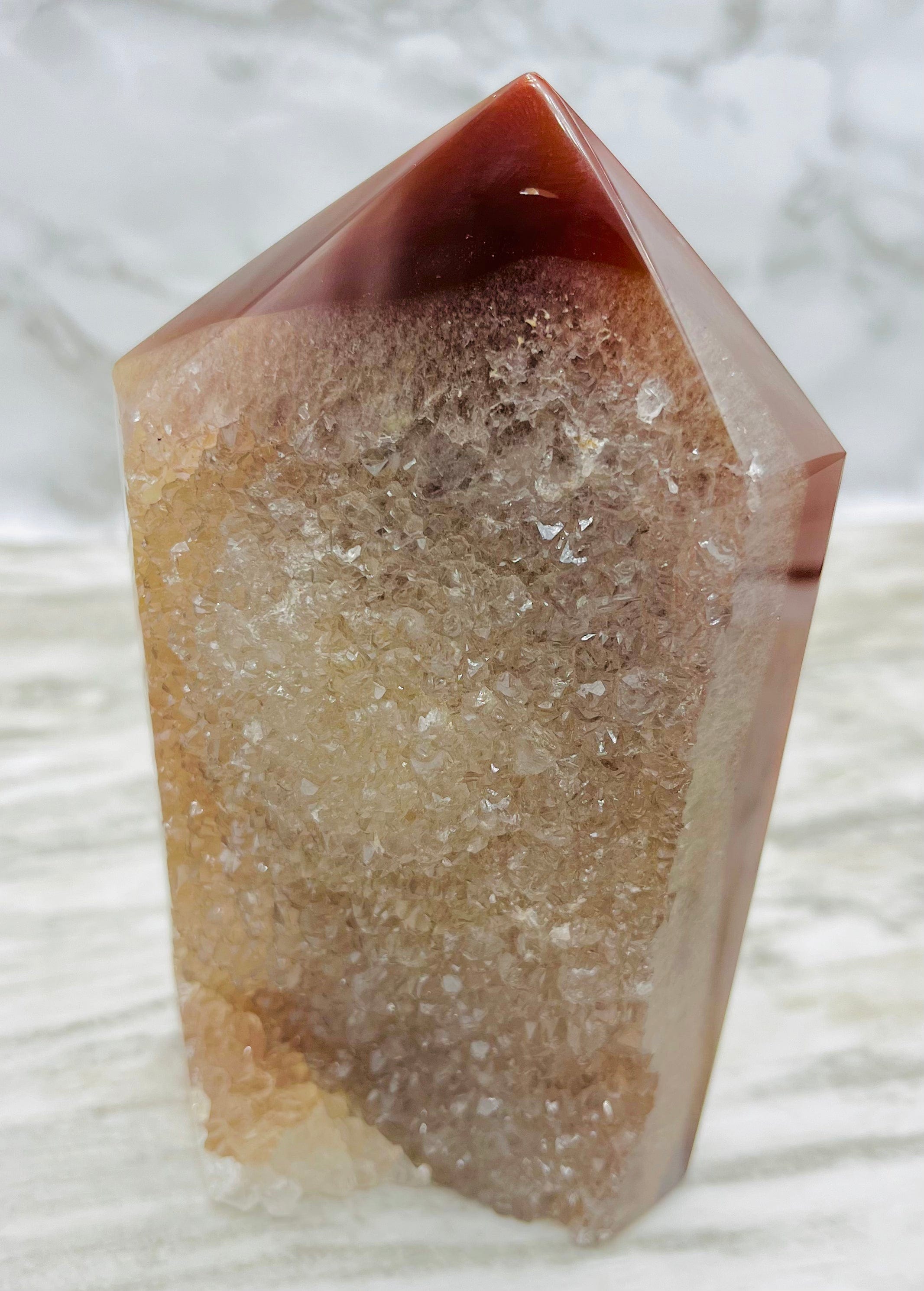 Natural Agate & Quartz Crystal Tower - Healing Stone for Meditation, Reiki, Yoga & Home Decor | Spiritual Energy Enhancer & Feng Shui Gift