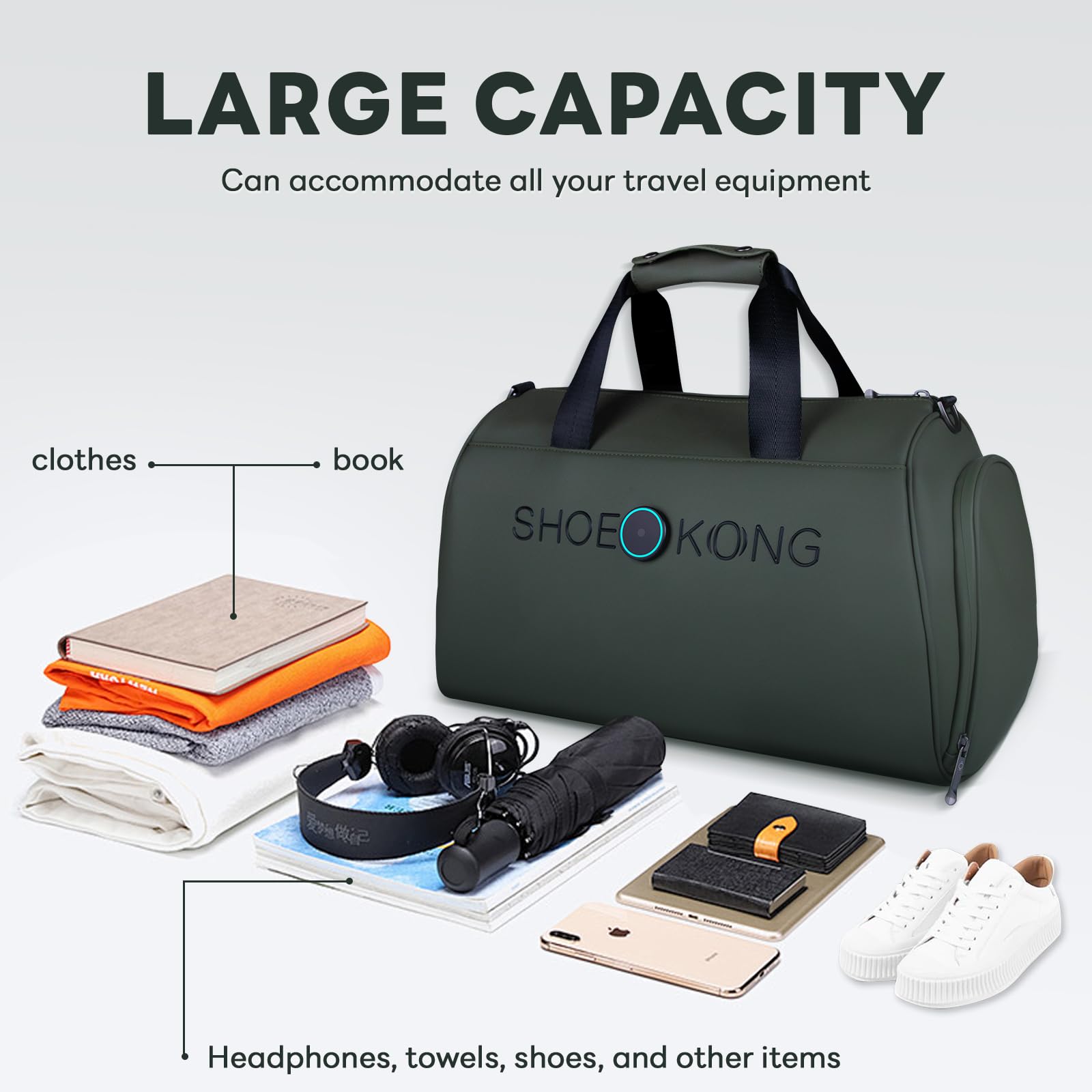 Smart Gym Bag 21L with Interior LED Lighting & Waterproof Design - Separate Shoe Compartment for Sports, Swimming, Fitness & Boxing - Perfect for Gym, Travel & Outdoor Activities