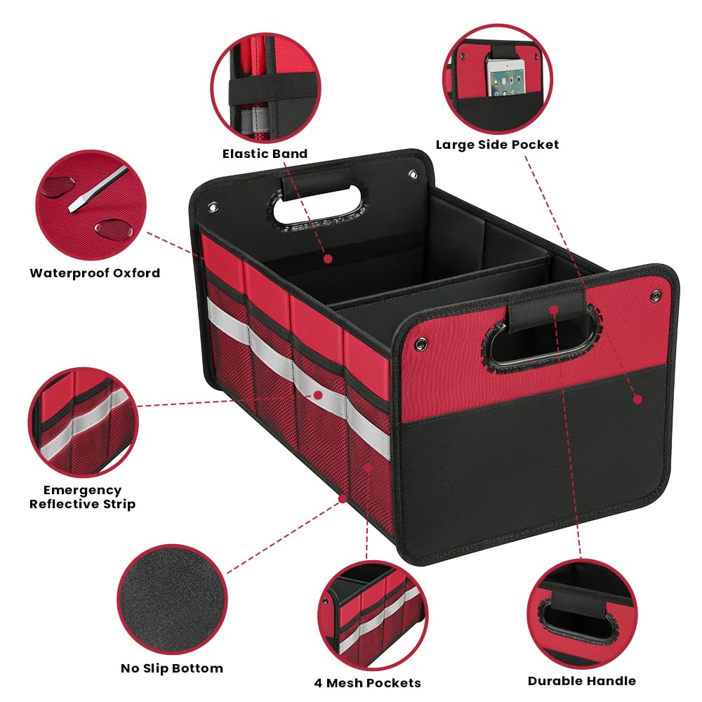 50L Waterproof Car Trunk Organizer with Reinforced Handles & Non-Slip Bottom - Durable Polyester Storage for SUV, Sedan, Truck, Minivan | Perfect for Road Trips, Grocery Shopping & Travel Accessories