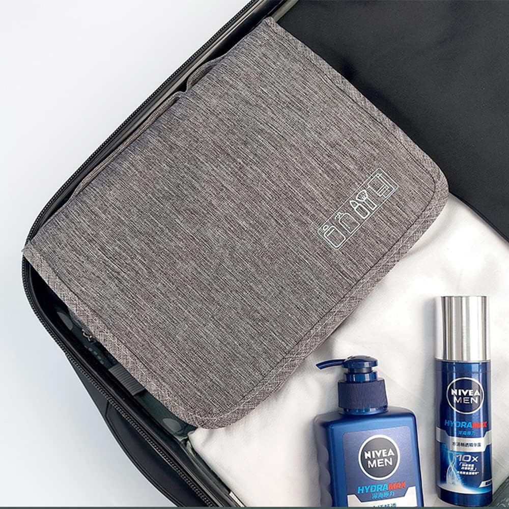 Trawila Large Capacity Travel Hanging Toiletry Bag - Waterproof Cosmetic Organizer with Sturdy Hook for Men & Women (Grey) - Perfect for Camping, Gym, Business Trips & Vacation Essentials