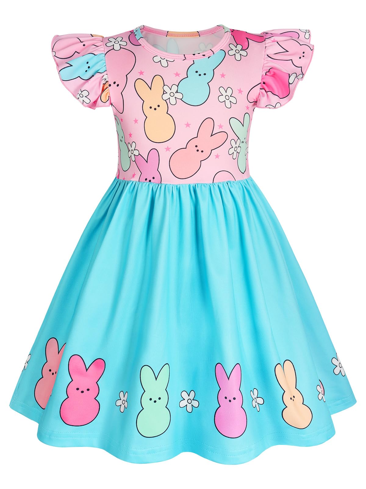WonderBabe Girls' Easter Dresses - Toddler Flutter Sleeve Party Dresses for Spring, School & Special Occasions | Cute Casual Outfits for Kids | Perfect for Easter Celebrations, Birthday Parties & Family Gatherings