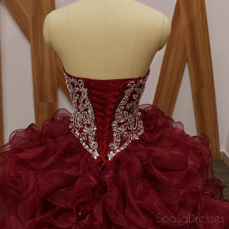 Elegant Maroon Ball Gown with Beaded Organza - Long Evening Prom Dress for Women | Sweet 16 Dresses | Perfect for Formal Events, Homecoming, Quinceañera & Special Occasions