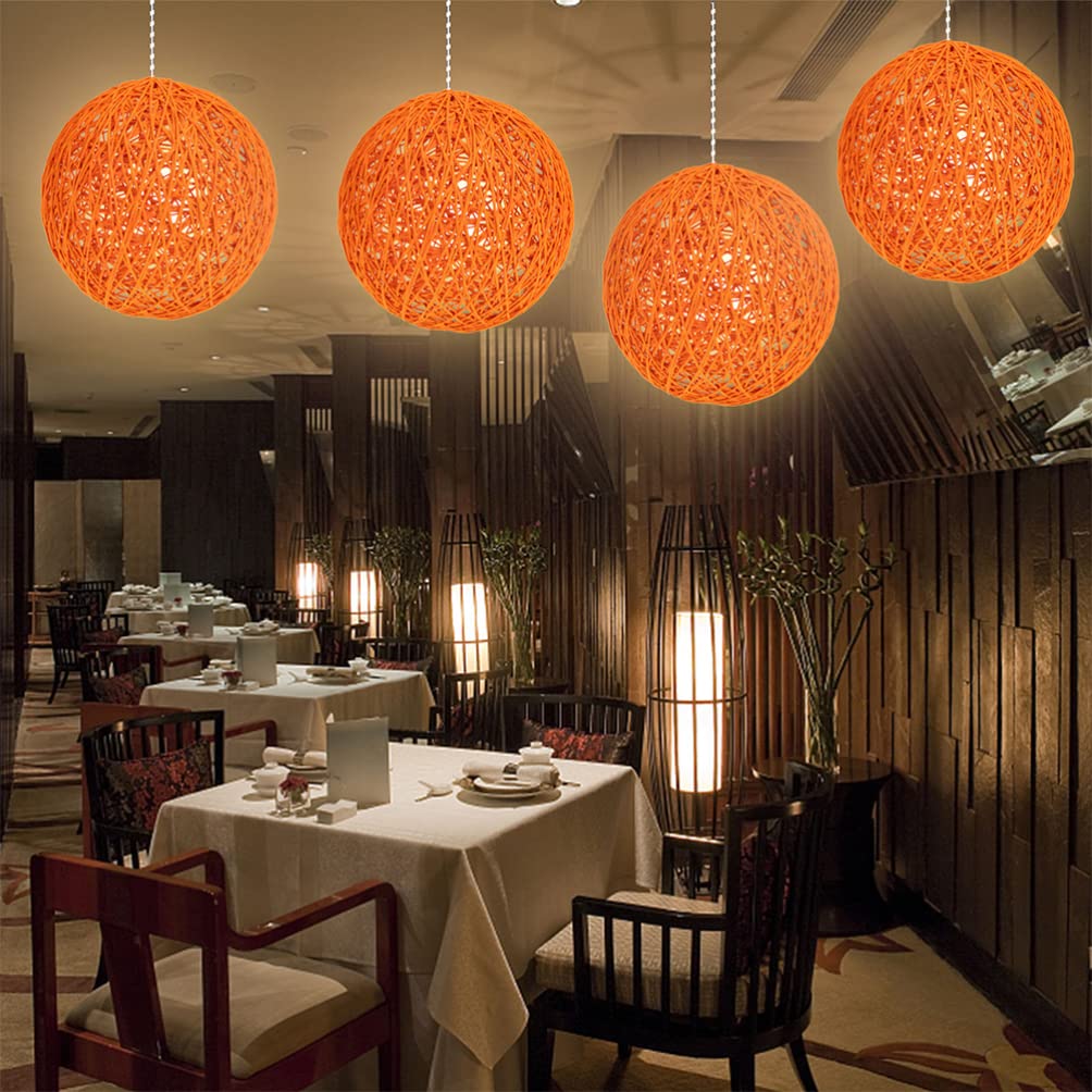 Vintage Rattan Chandelier Shade - Farmhouse Wicker Pendant Lamp Shade for Bar Counter, Dining Room & Living Room Lighting - Uonlytech Paper Ball Lampshade