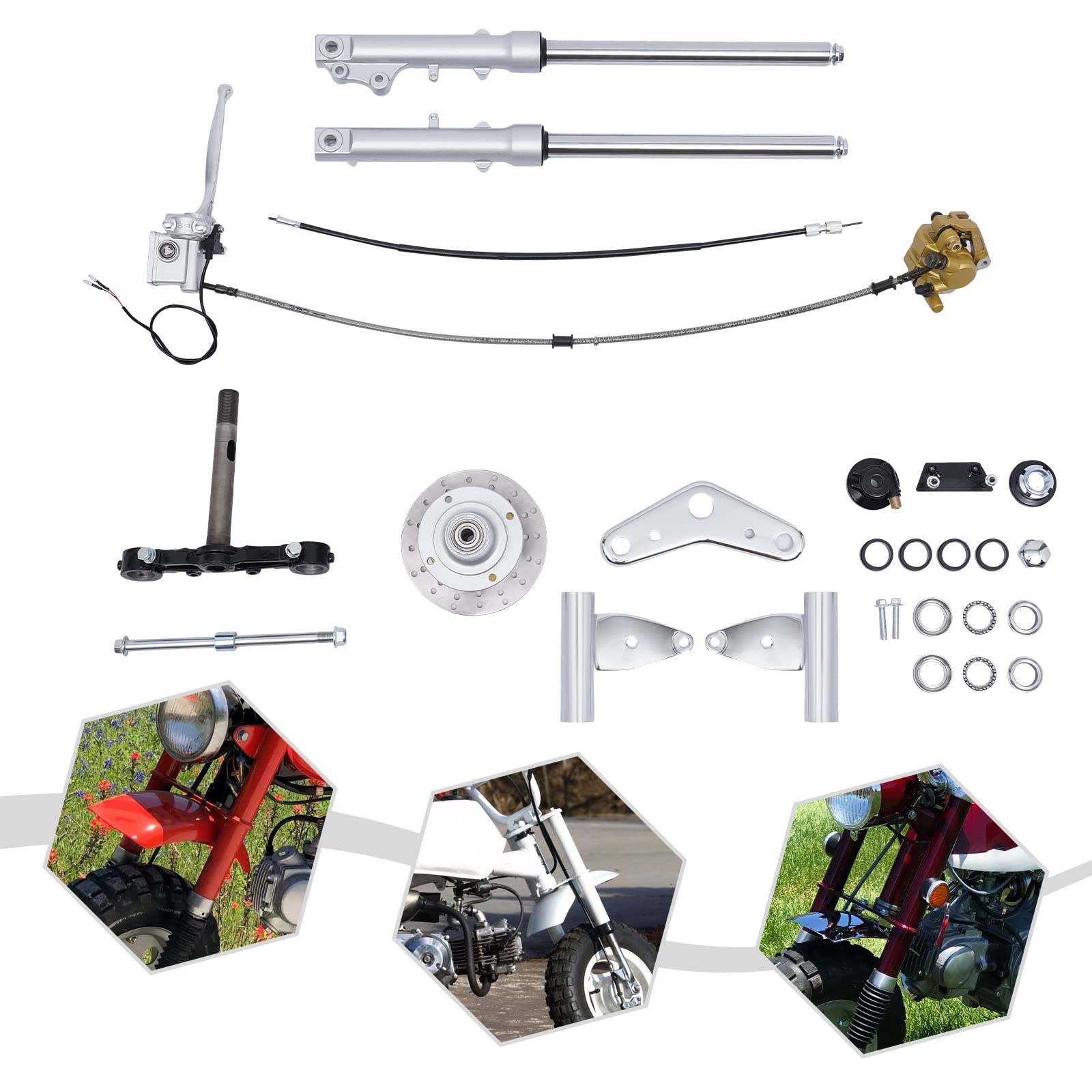 Honda Monkey Z250 Front Forks Shock Absorber & Brake Caliper Disc - Hydraulic Rebound Triple Tree Clamp for Mini Bikes - Perfect for Off-Road, Trail Riding, and Urban Commuting