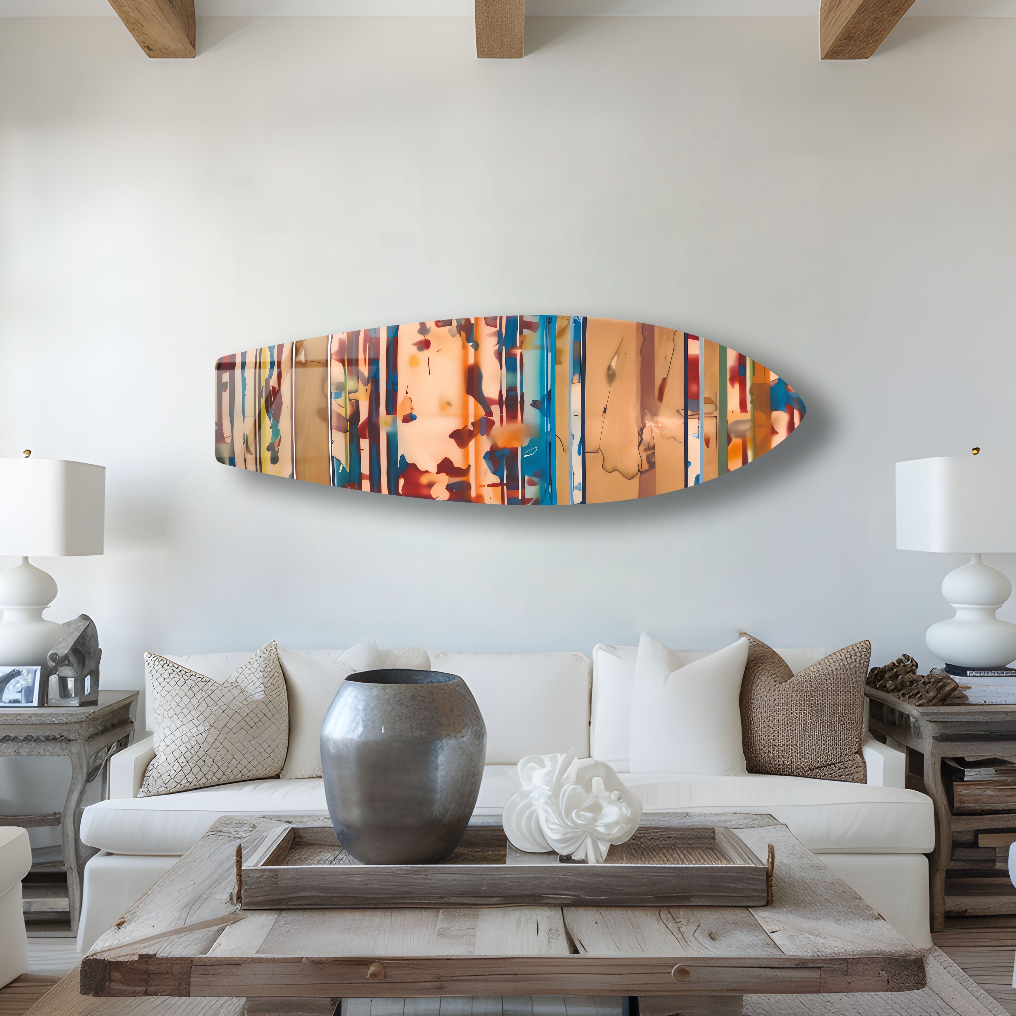 Stylish Beige Surfboard Wall Art Decor - Coastal & Beach Themed Home Decor for Living Room, Bedroom, or Office
