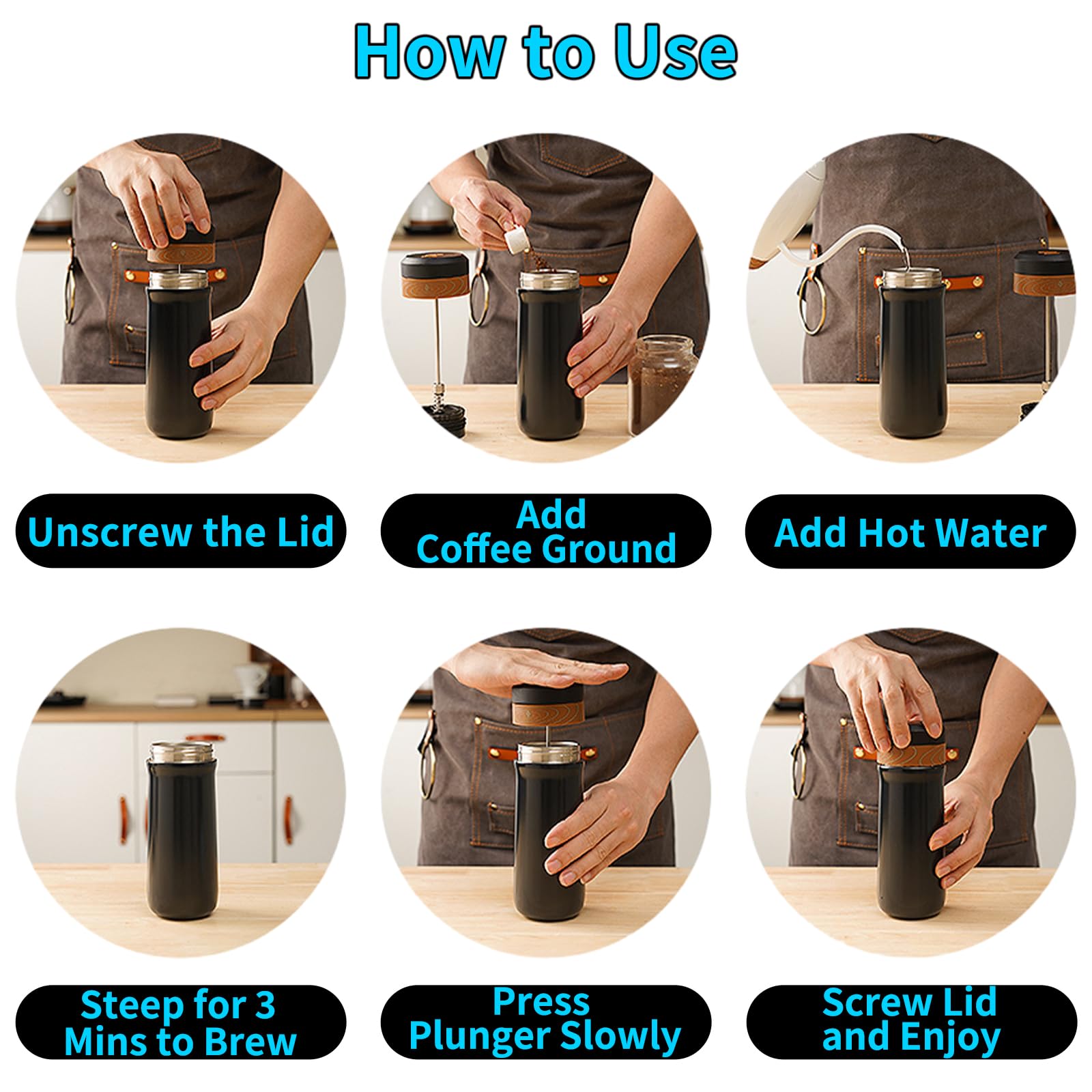 Premium Stainless Steel French Press Coffee Maker - 320ML Portable Travel Mug for Hot & Cold Brew, Vacuum Insulated - Perfect for Camping, Office & On-the-Go Coffee Lovers