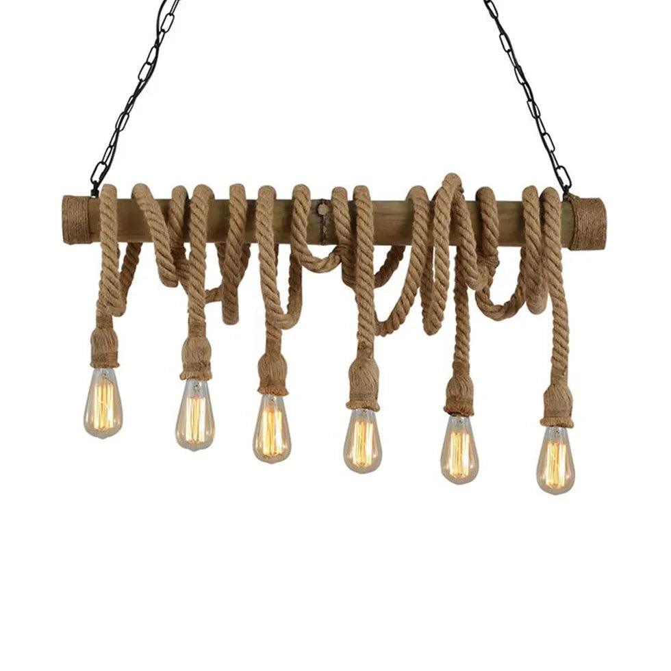 Vintage Wood Pendant Light with Rope Design - Handcrafted Industrial Style Ceiling Fixture for Dining Room, Kitchen Island or Bedroom Lighting