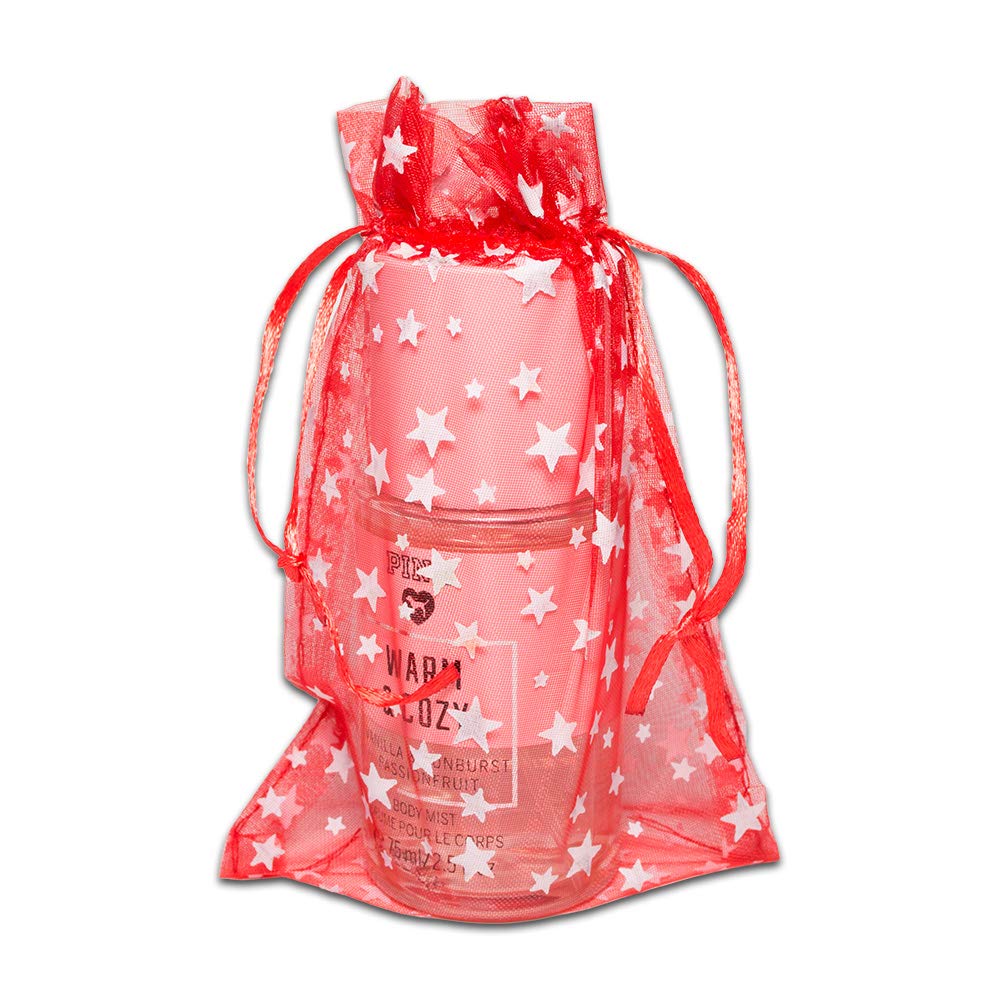 100-Pack 4x6 Sheer Organza Drawstring Gift Bags with Metallic Stars (Red/White) - Perfect for Wedding Favors, Party Decorations, Jewelry Packaging, Candy & Treat Bags - Elegant Mesh Pouches for Special Occasions & Gift Giving