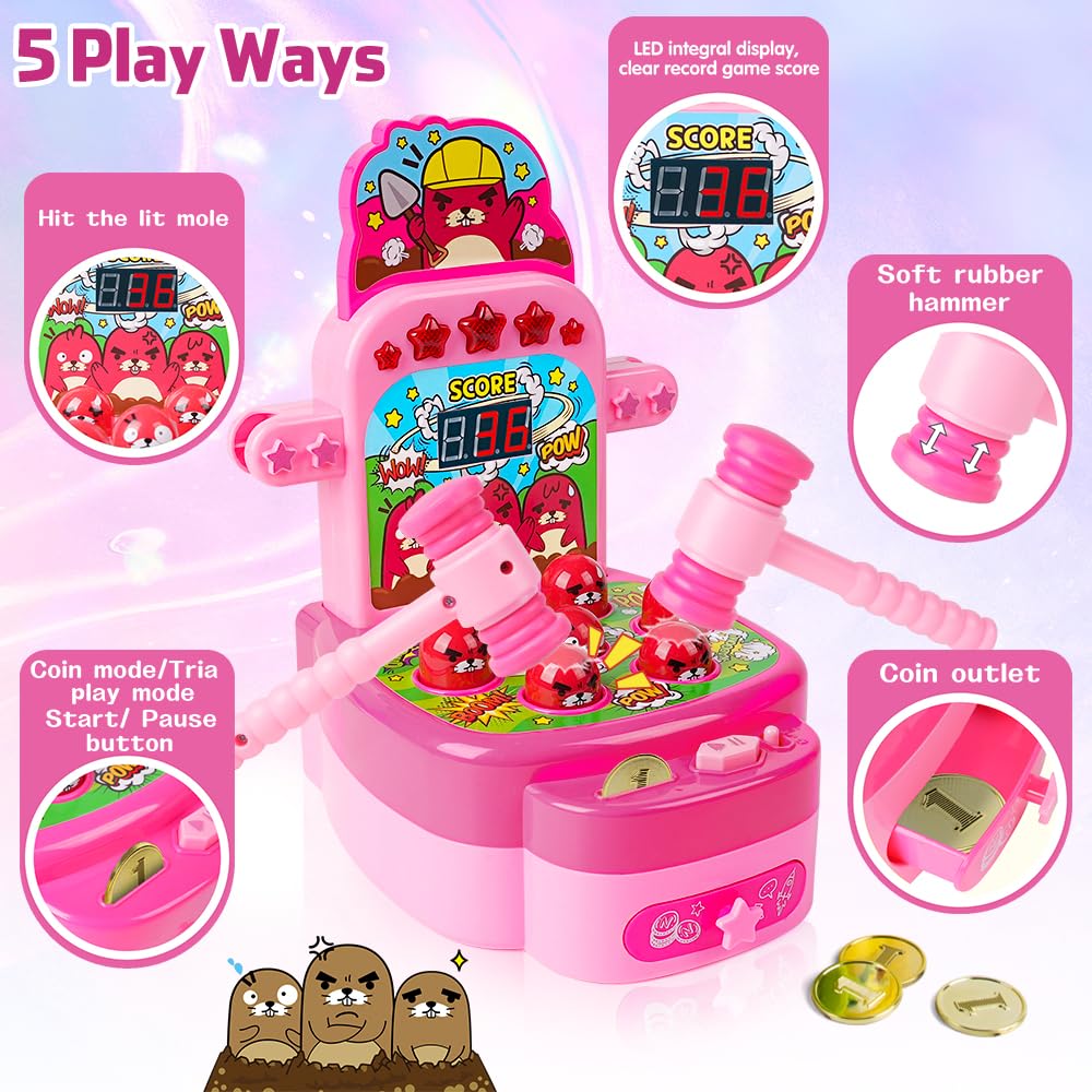 VATOS Mini Electronic Arcade Game - Fun Mole Whacking Game for Kids & Adults (Pink) - Perfect for Parties, Gifts & Family Game Nights